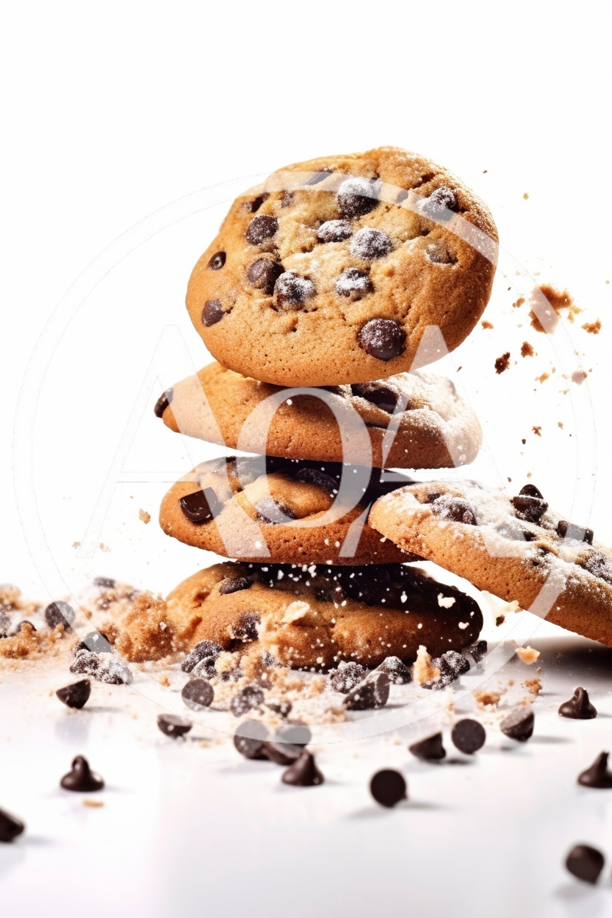 Stack of Chocolate Chip Cookies with Crumbs