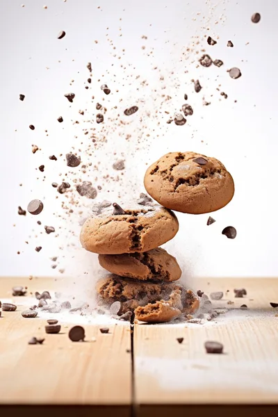 Stack of Chocolate Chip Cookies with Exploding Flour