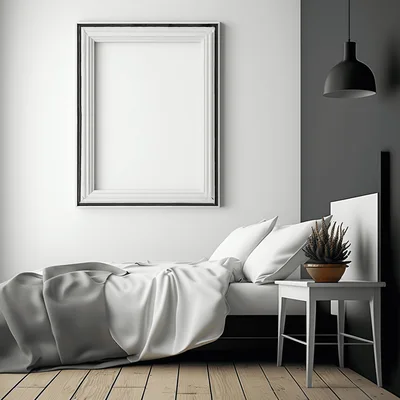 Minimalist Bedroom Interior With Empty Picture Frame