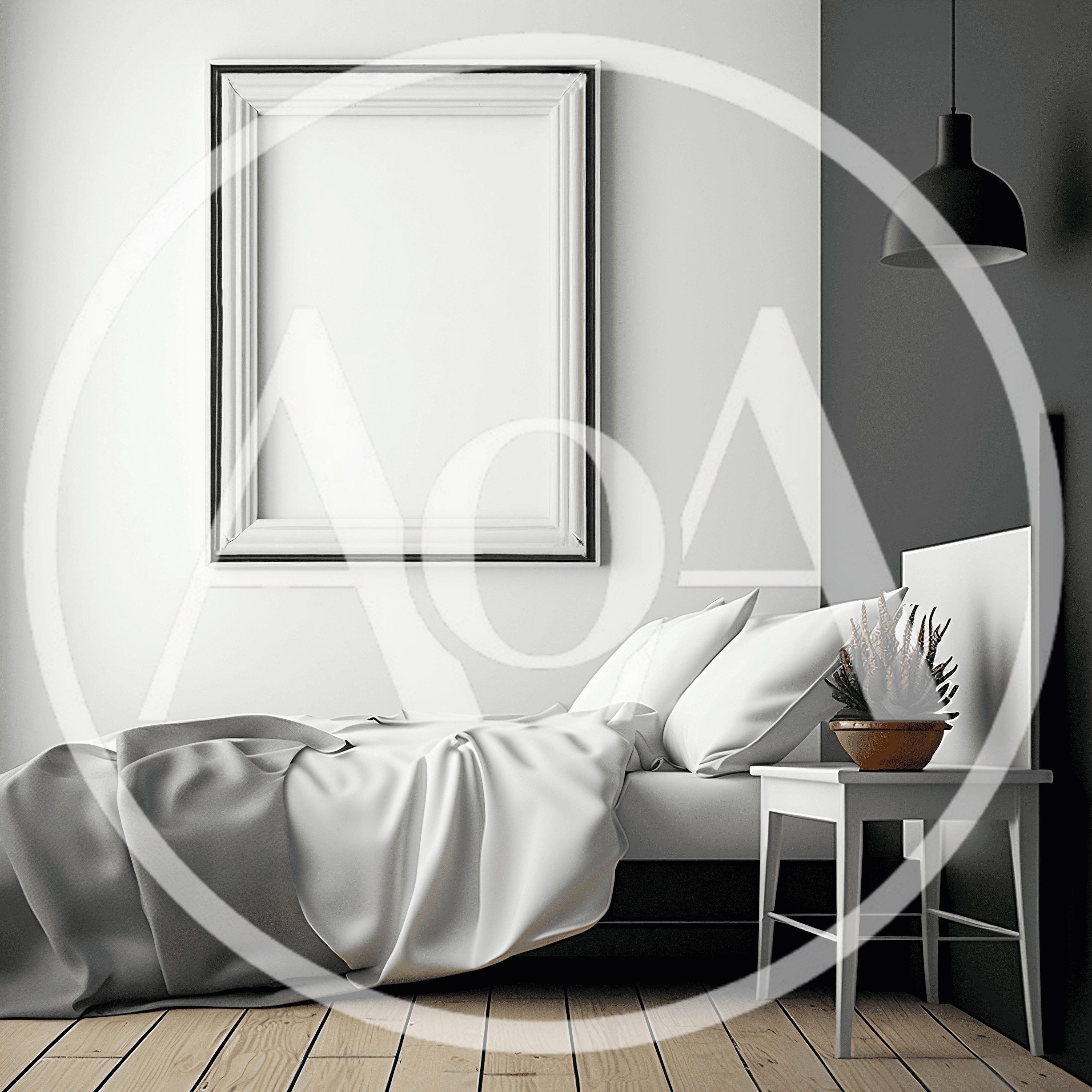 Minimalist Bedroom Interior With Empty Picture Frame