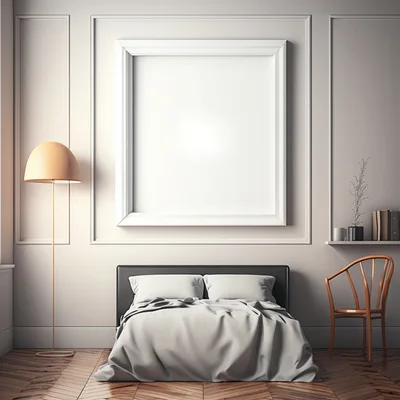 Modern Bedroom Interior With Large Blank Picture Frame