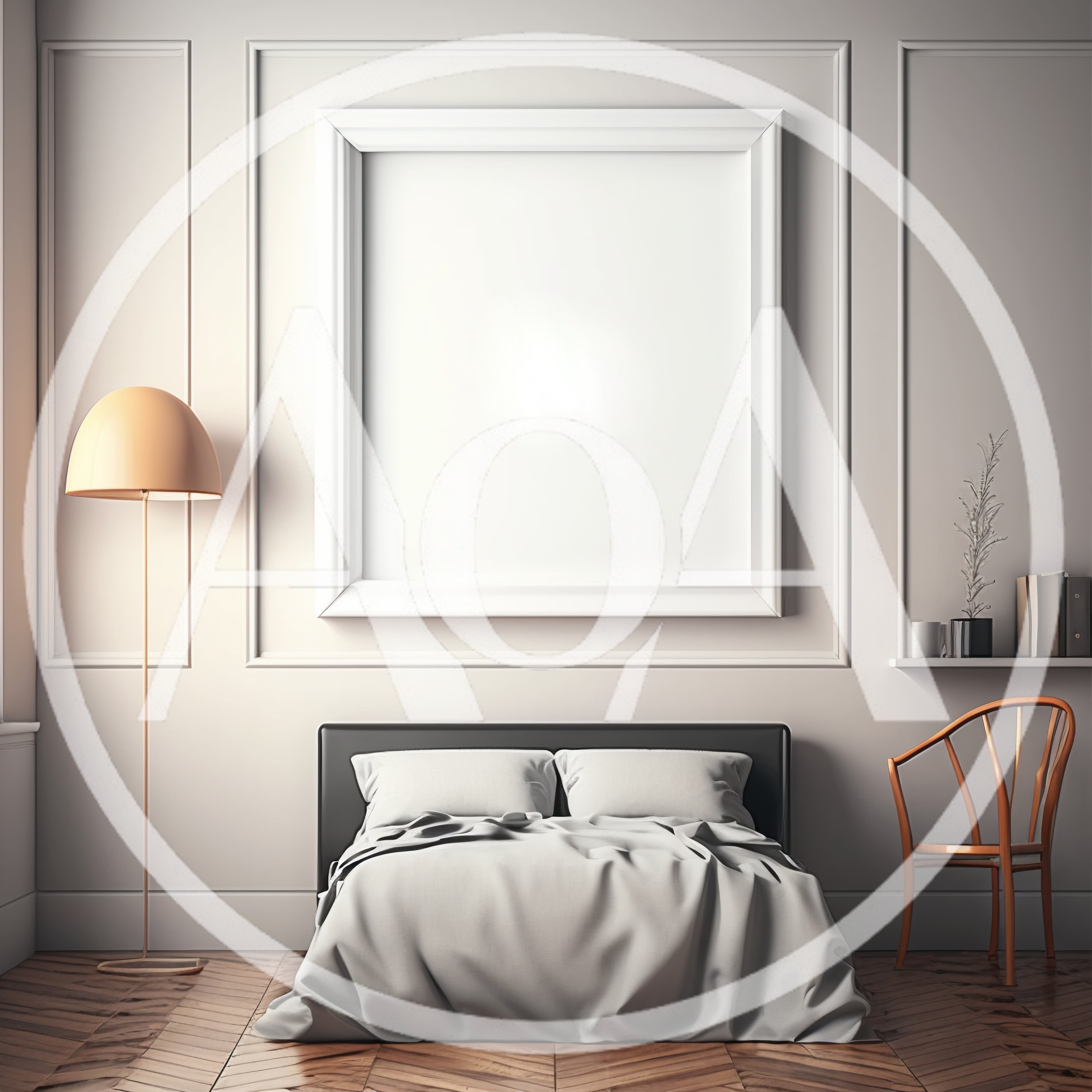 Modern Bedroom Interior With Large Blank Picture Frame