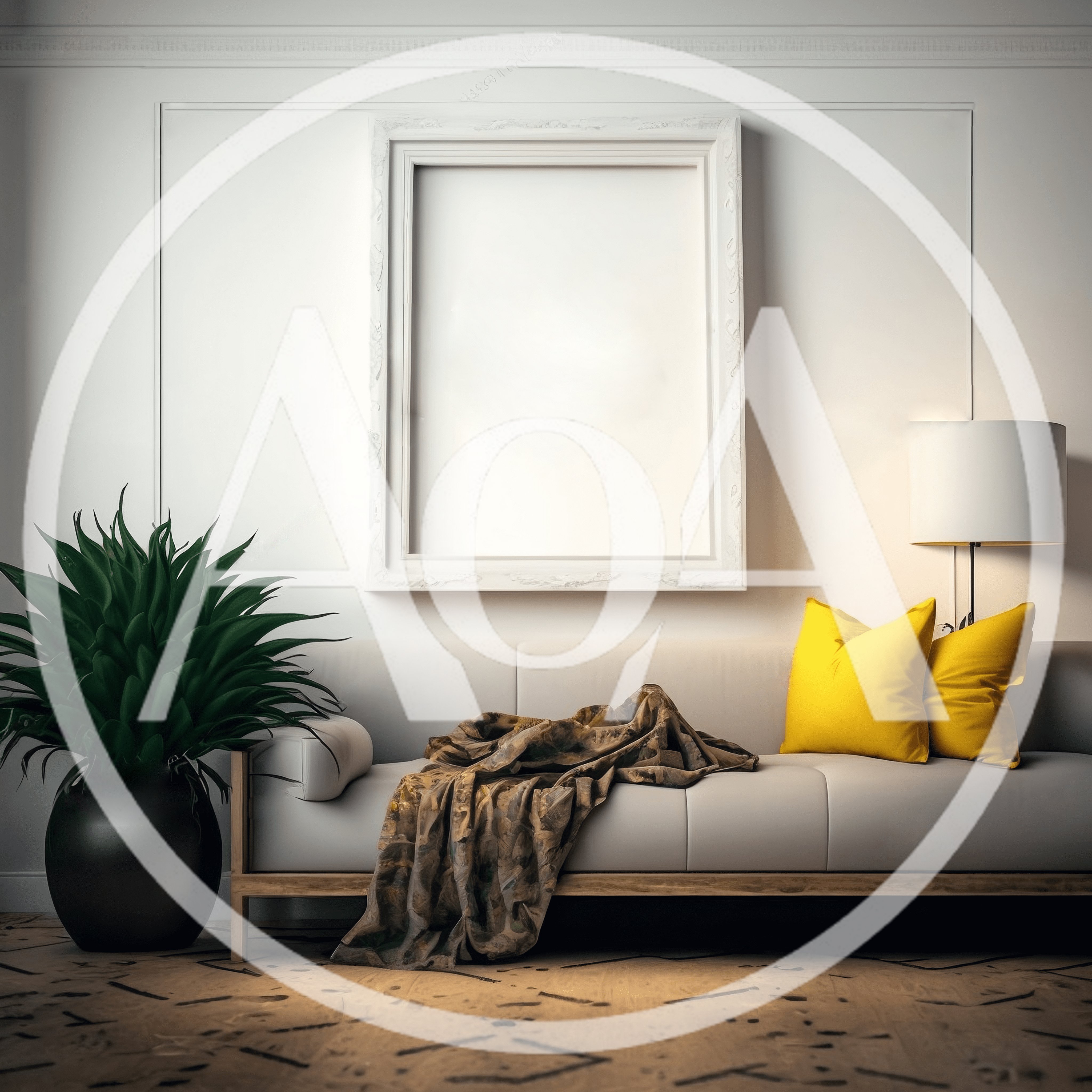Modern Living Room Interior With Empty Picture Frame