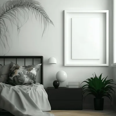 Modern Minimalist Bedroom Interior With Empty Picture Frame