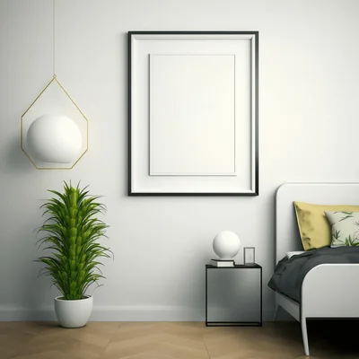 Minimalist Bedroom Interior With Blank Picture Frame