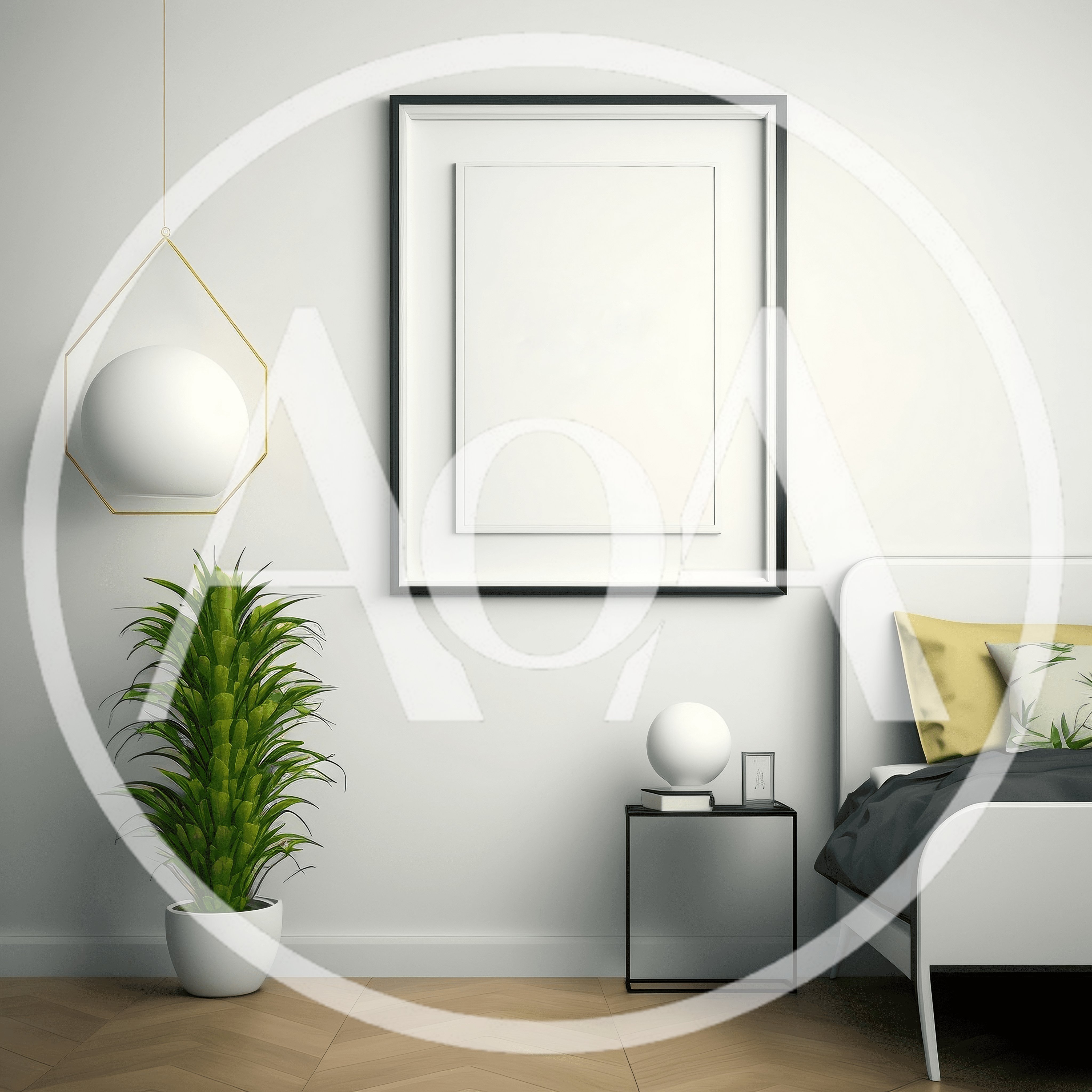 Minimalist Bedroom Interior With Blank Picture Frame