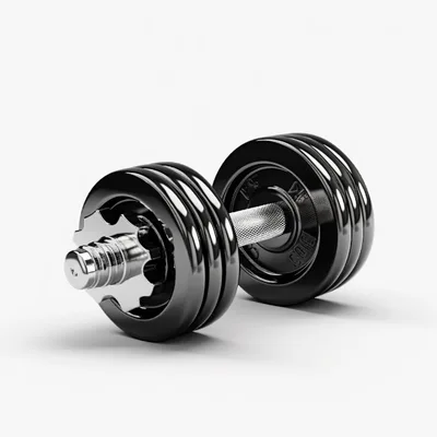 Single Black Metal Dumbbell on White Background