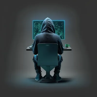Hacker Working On Computer In Dark Room