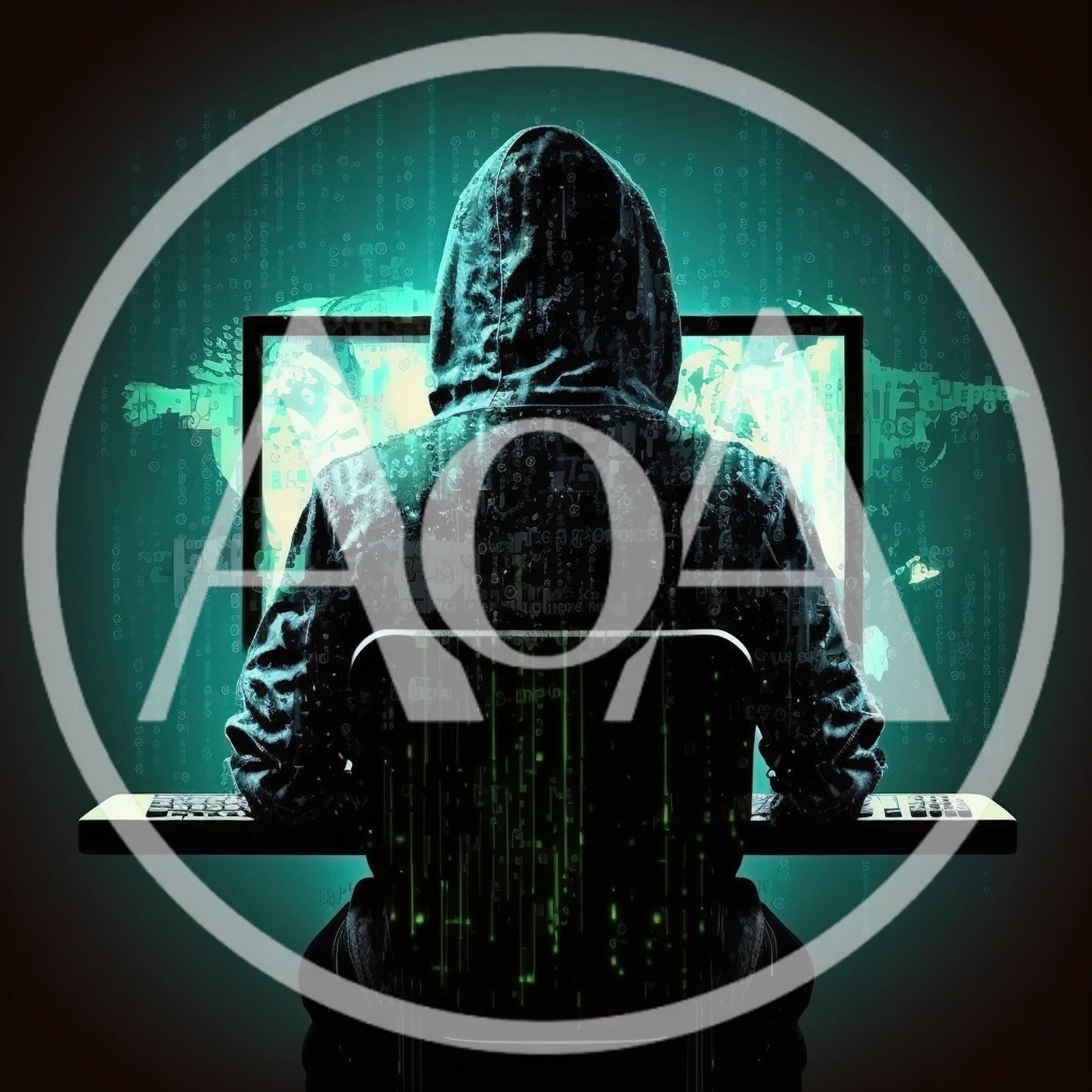 Hacker Sitting At Computer In Dark Room
