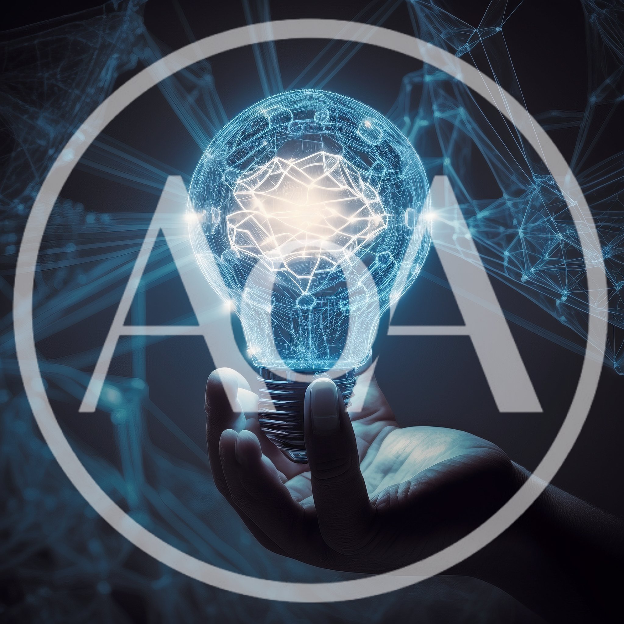 Human Hand Holding Glowing Digital Neural Network Lightbulb