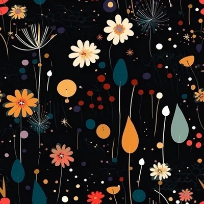 Seamless Pattern of Stylized Botanical Floral Elements