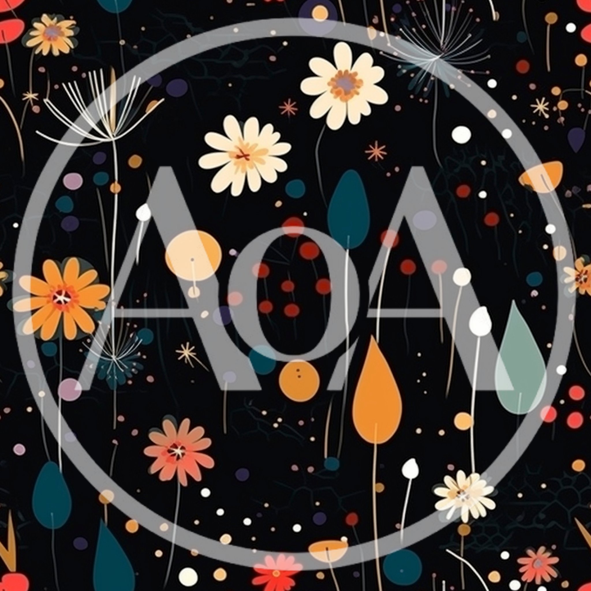 Seamless Pattern of Stylized Botanical Floral Elements