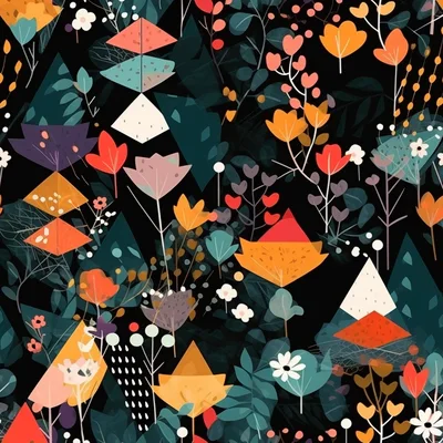 Abstract Floral Pattern With Geometric Shapes