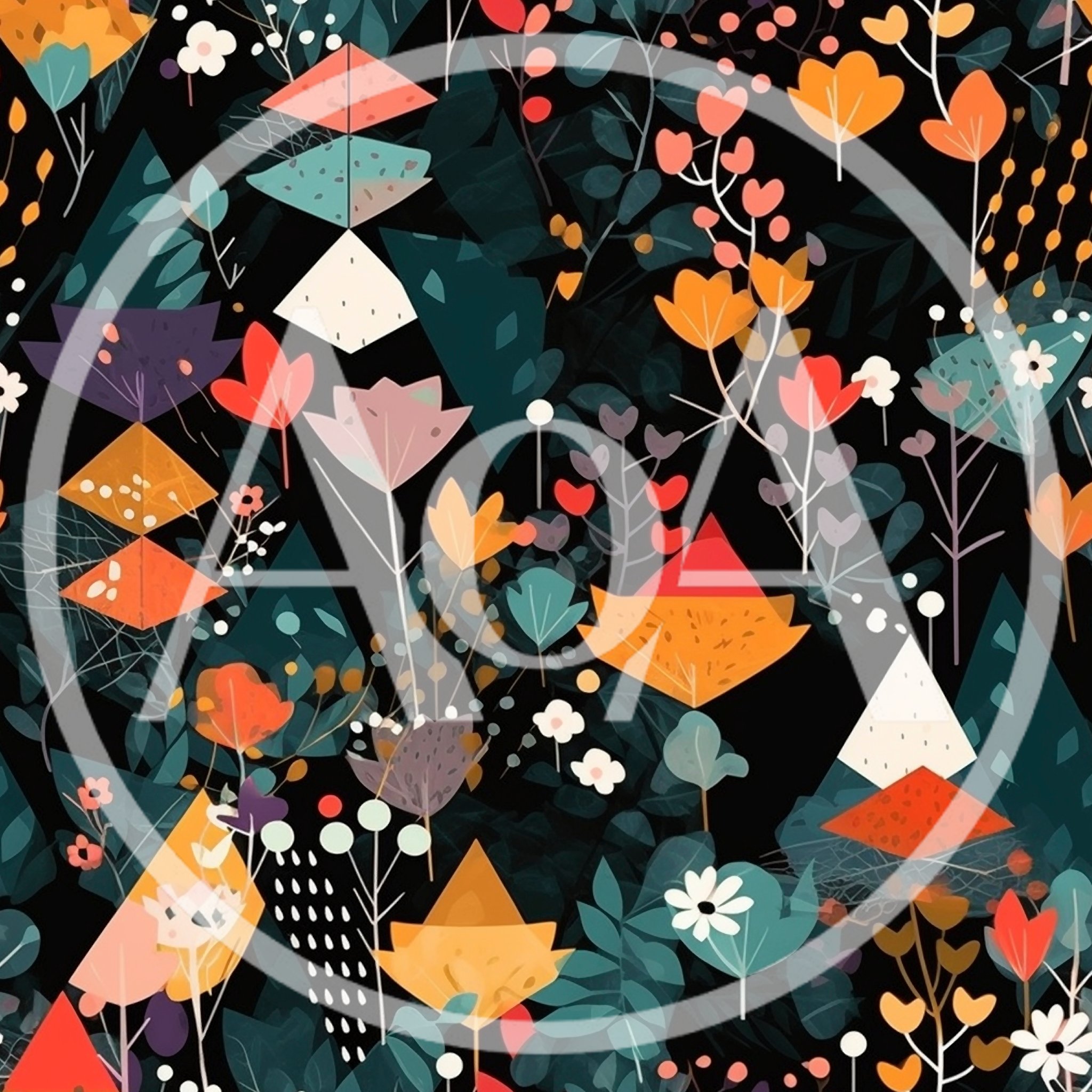 Abstract Floral Pattern With Geometric Shapes