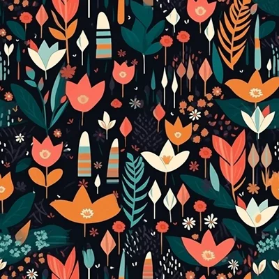 Seamless Floral Pattern With Stylized Botanical Elements