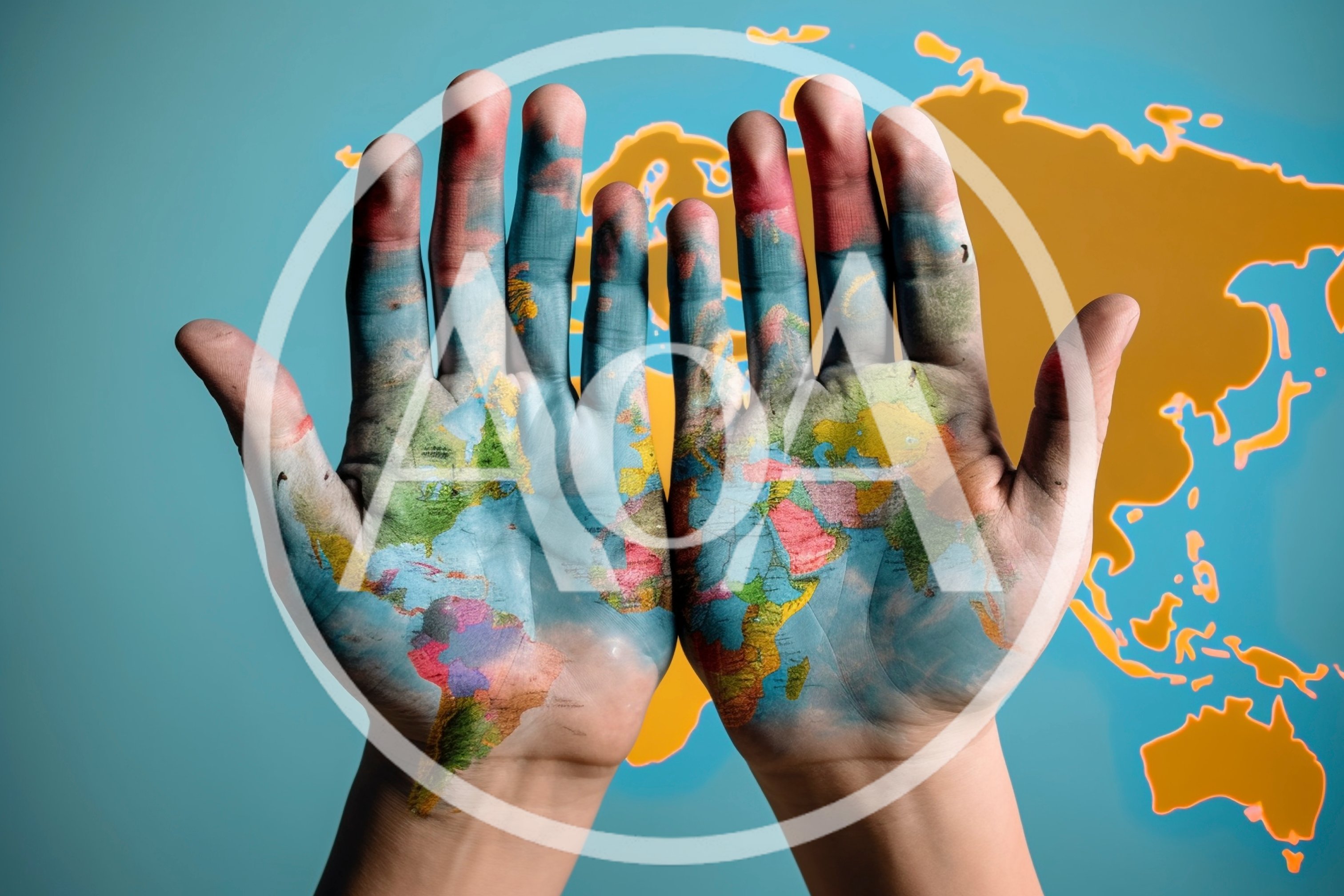 Human Hands Painted With A World Map