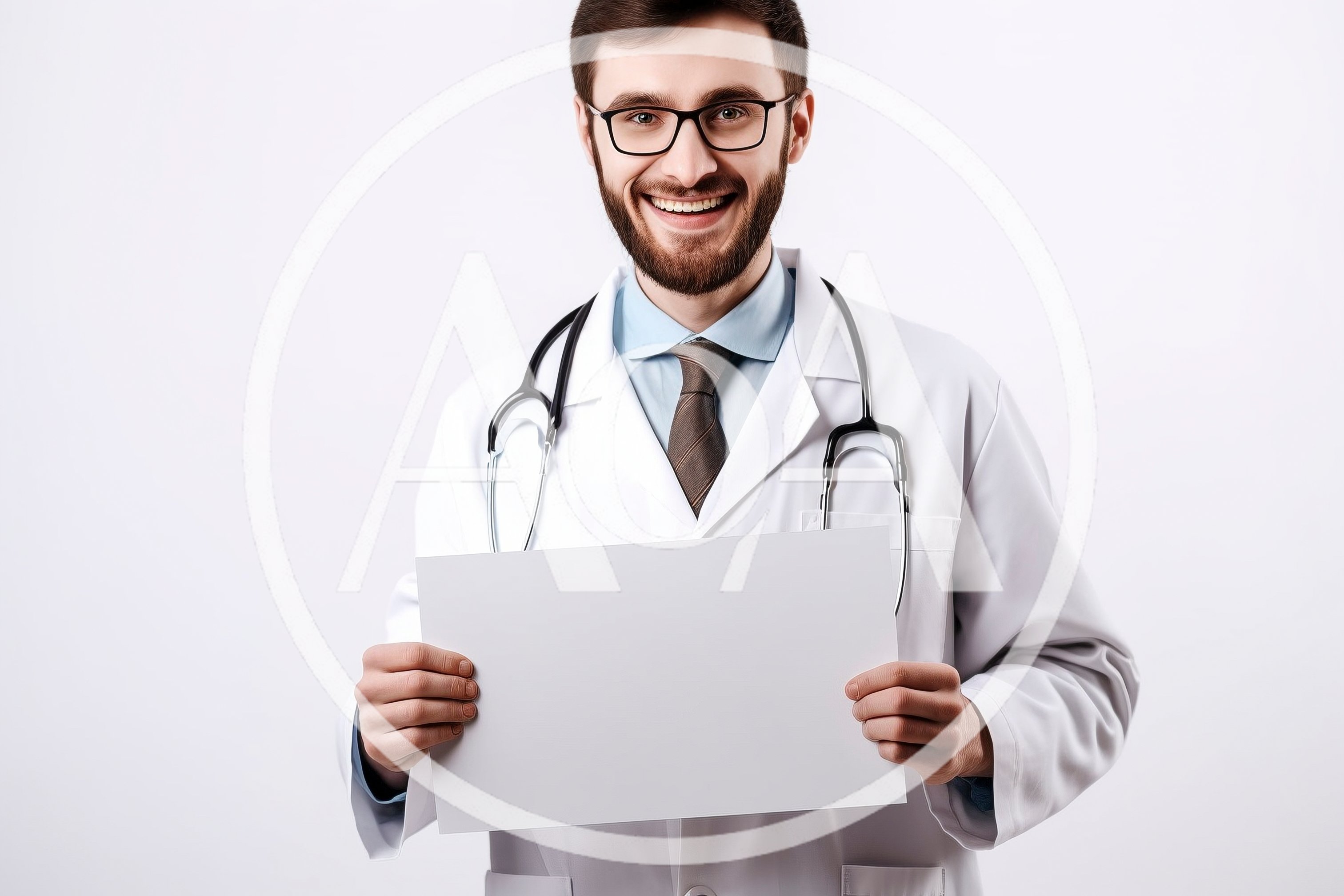 Smiling Male Doctor Holding Blank White Sign