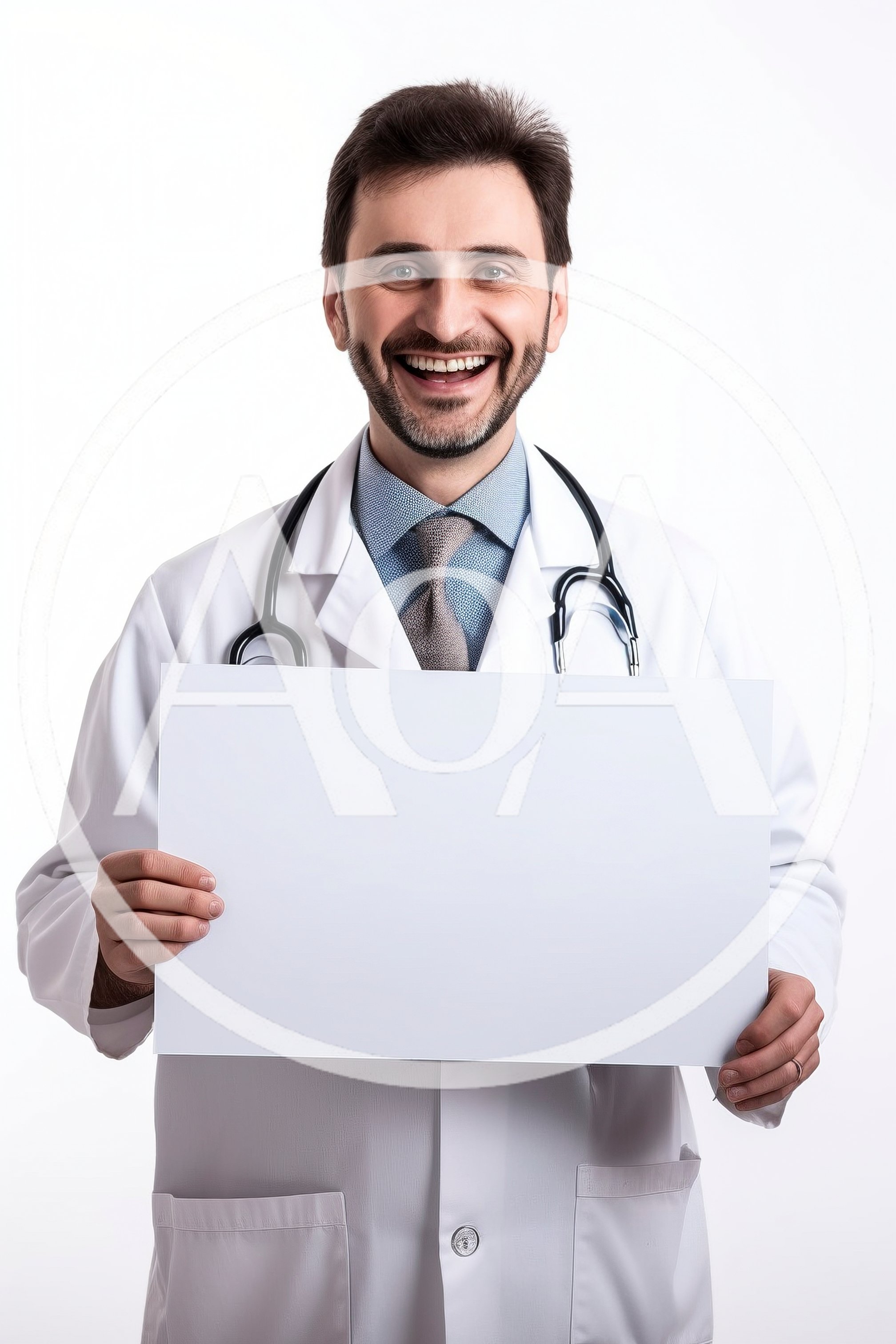 Smiling Male Doctor Holding Blank White Sign