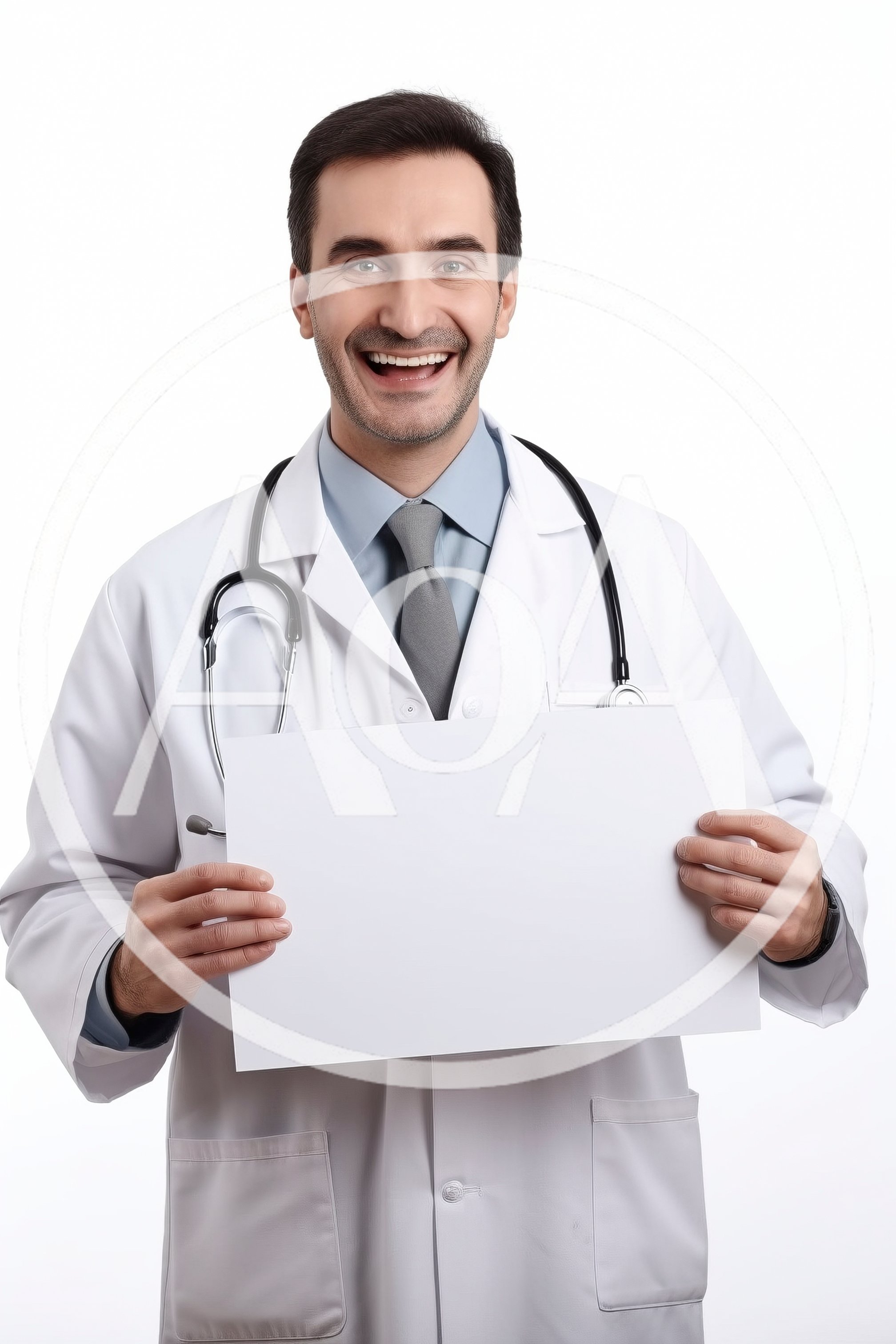 Smiling Male Doctor Holding Blank White Sign