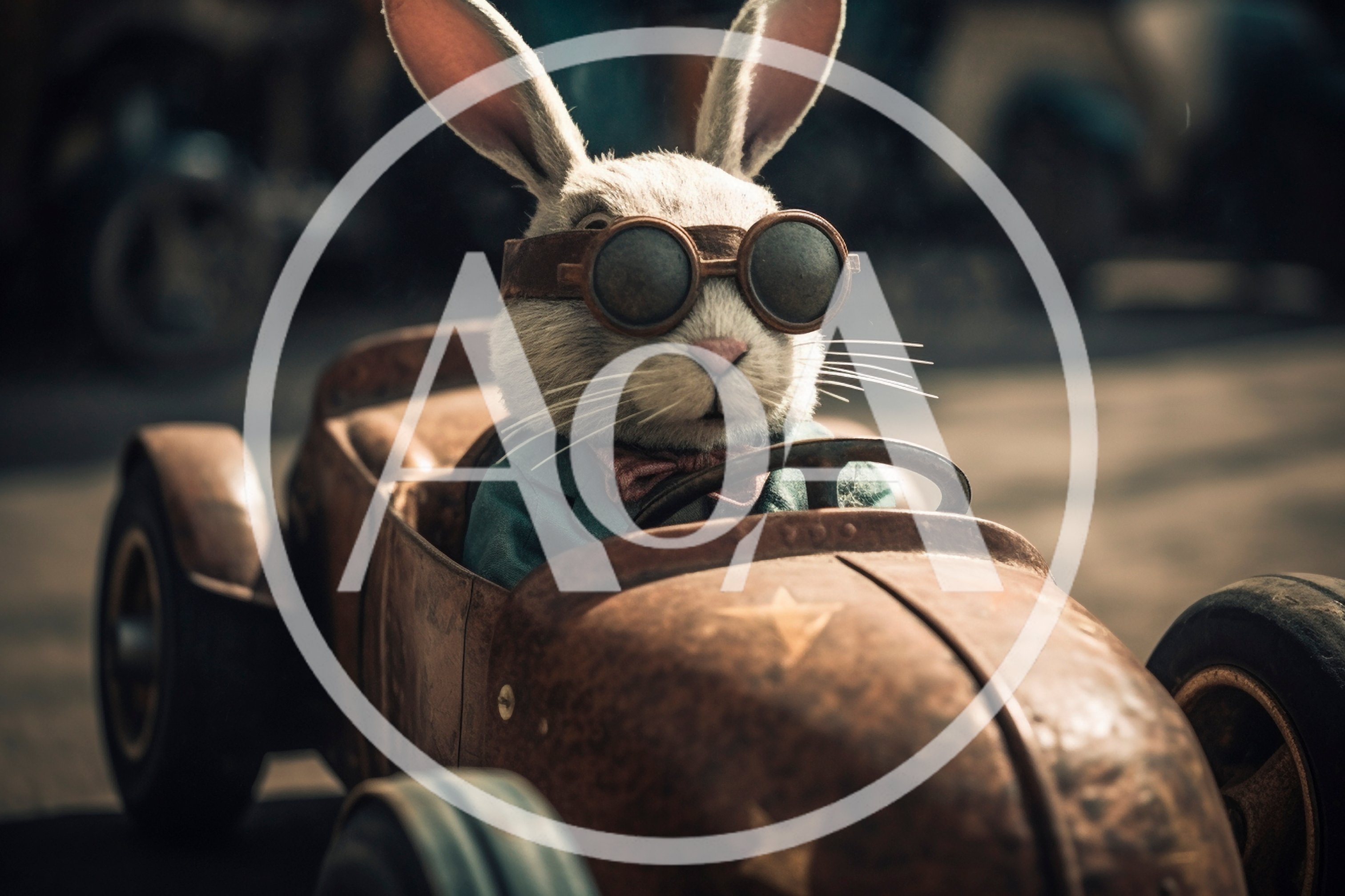 Anthropomorphic Rabbit Driving A Vintage Toy Car