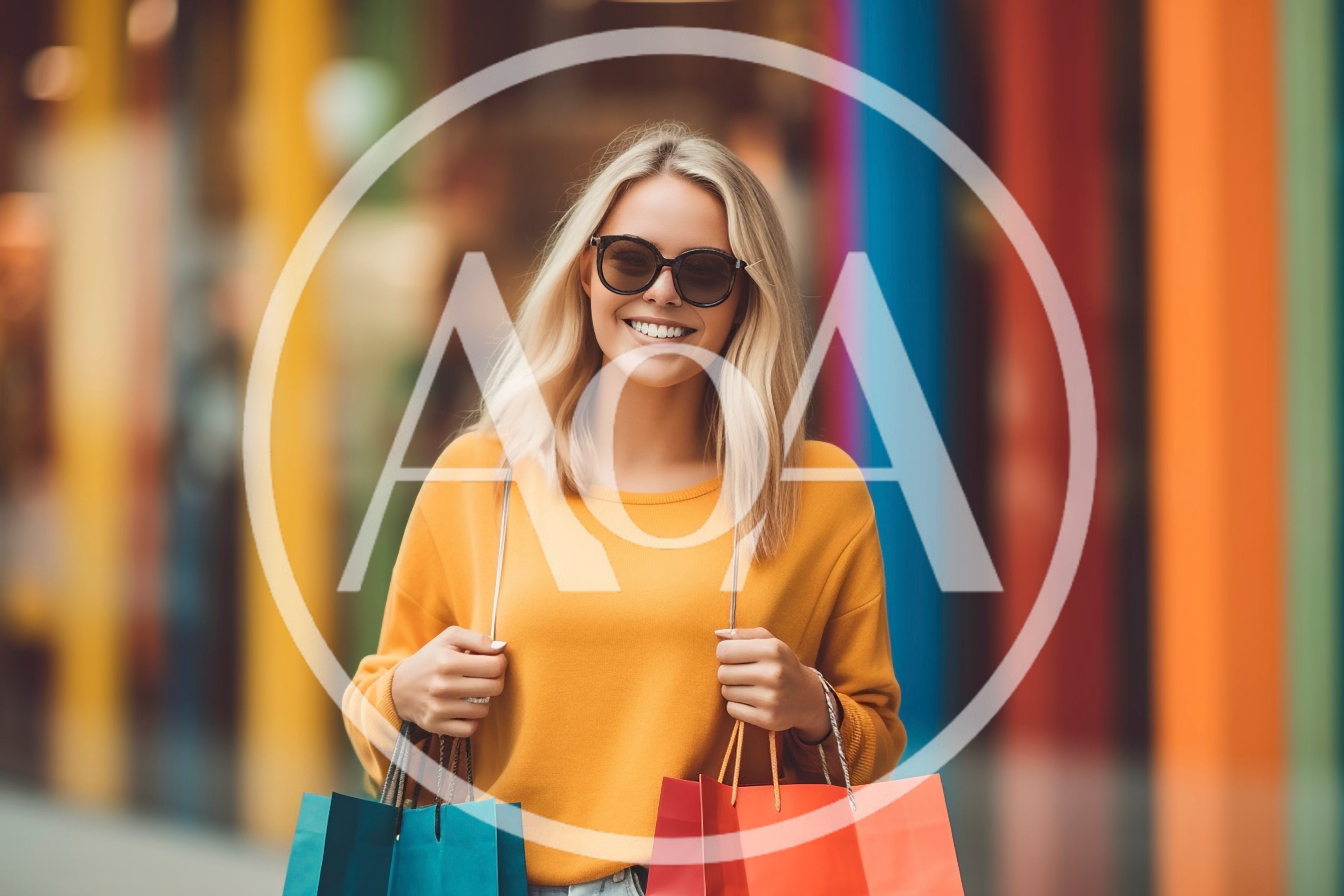Young Woman Shopping With Colorful Bags In Mall