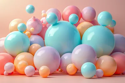 Abstract Composition of Glossy Pastel Spheres