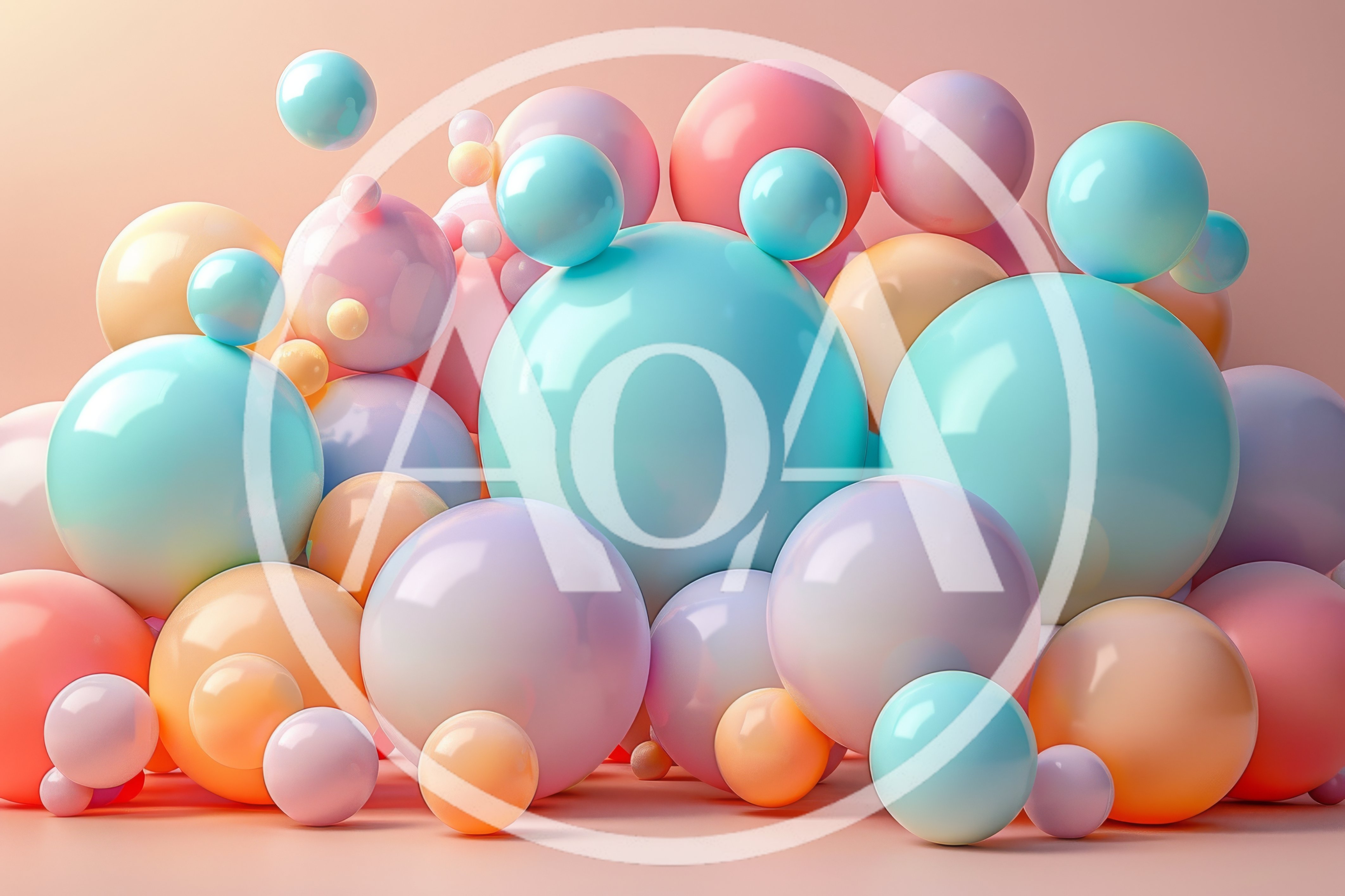 Abstract Composition of Glossy Pastel Spheres
