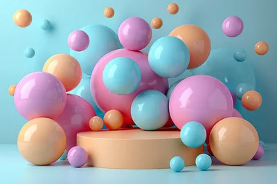 3D Abstract Composition With Pastel Spheres And Podium