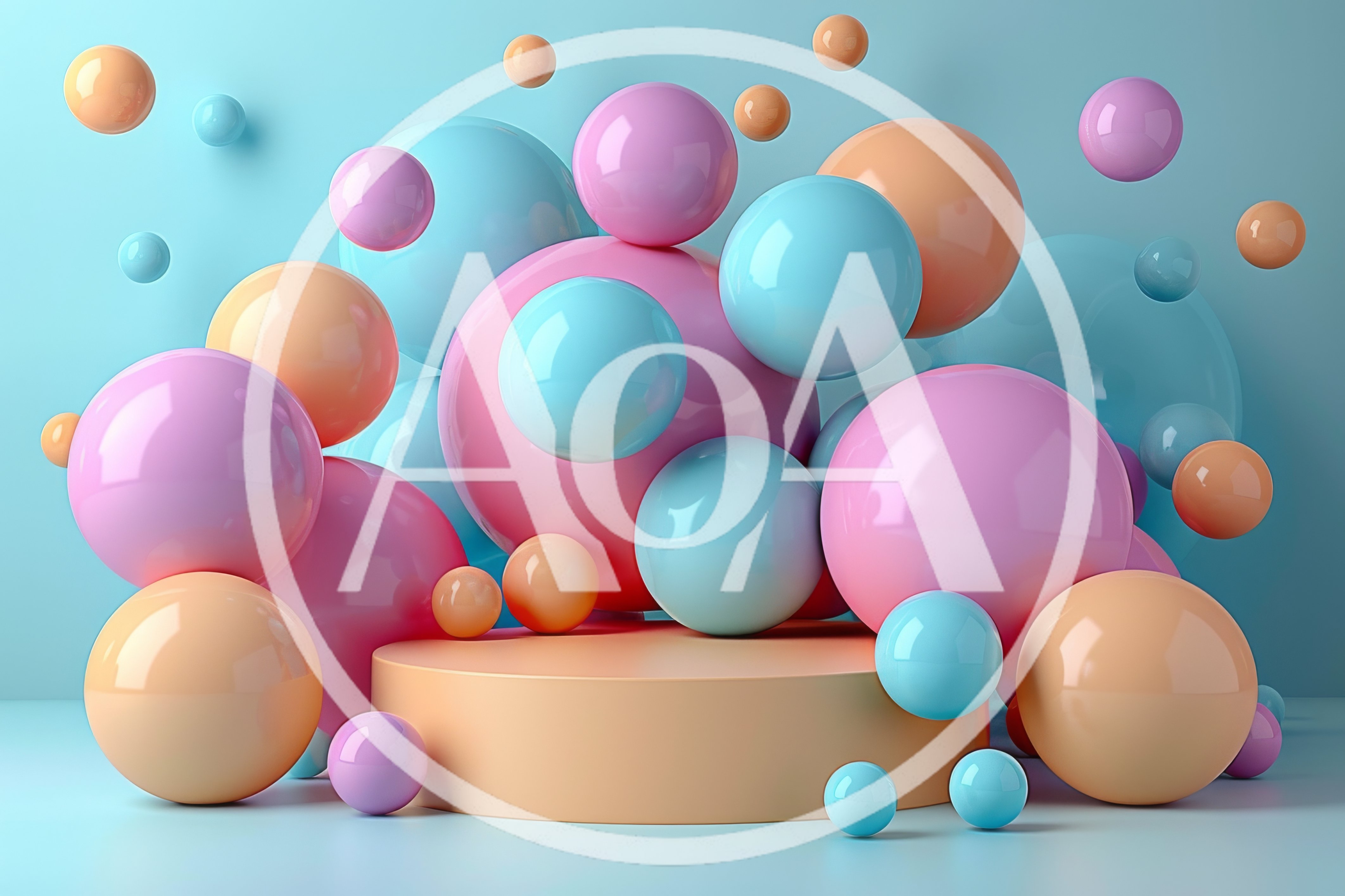 3D Abstract Composition With Pastel Spheres And Podium
