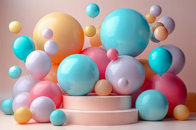 3D Rendered Pastel Balloons With Display Pedestal