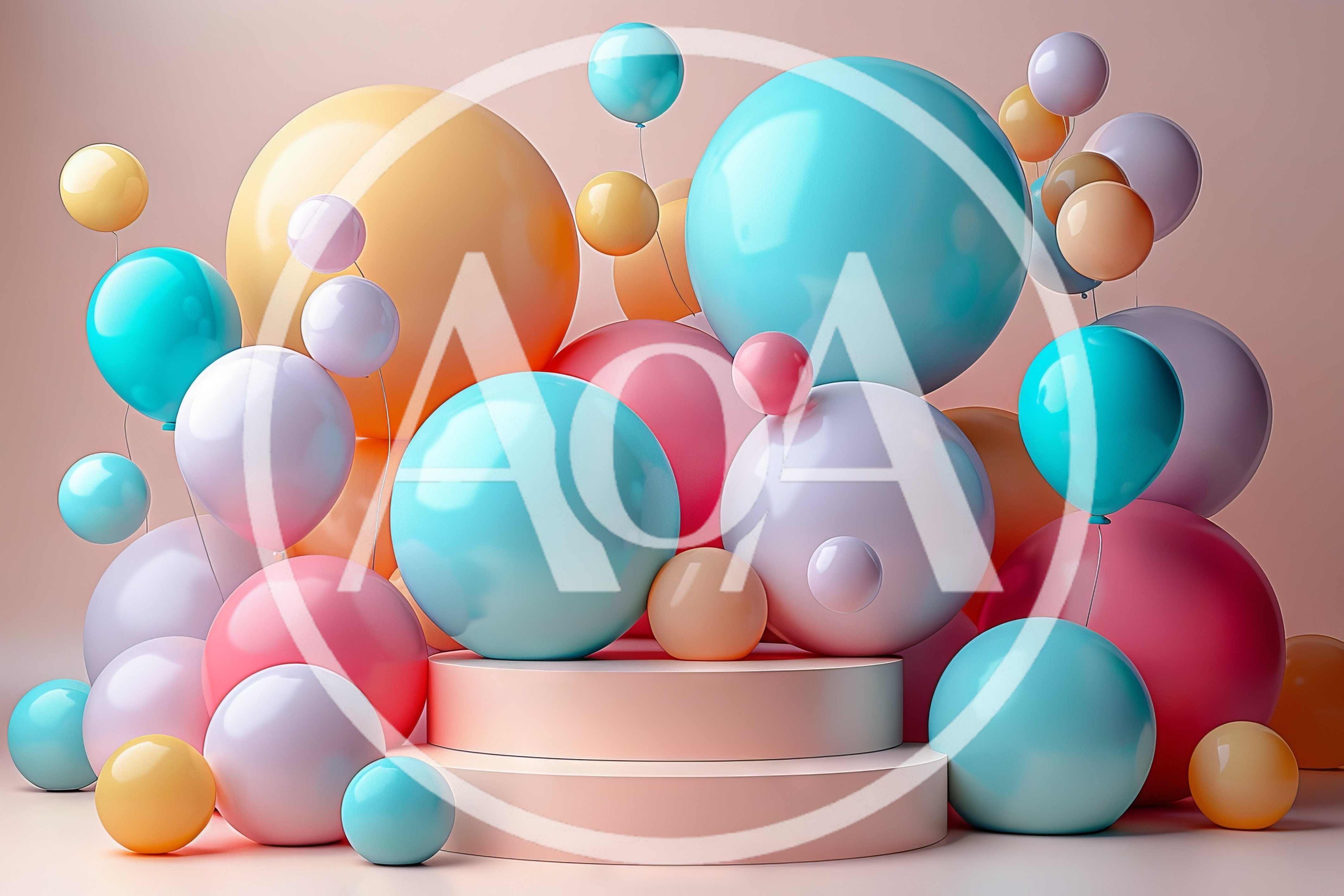 3D Rendered Pastel Balloons With Display Pedestal