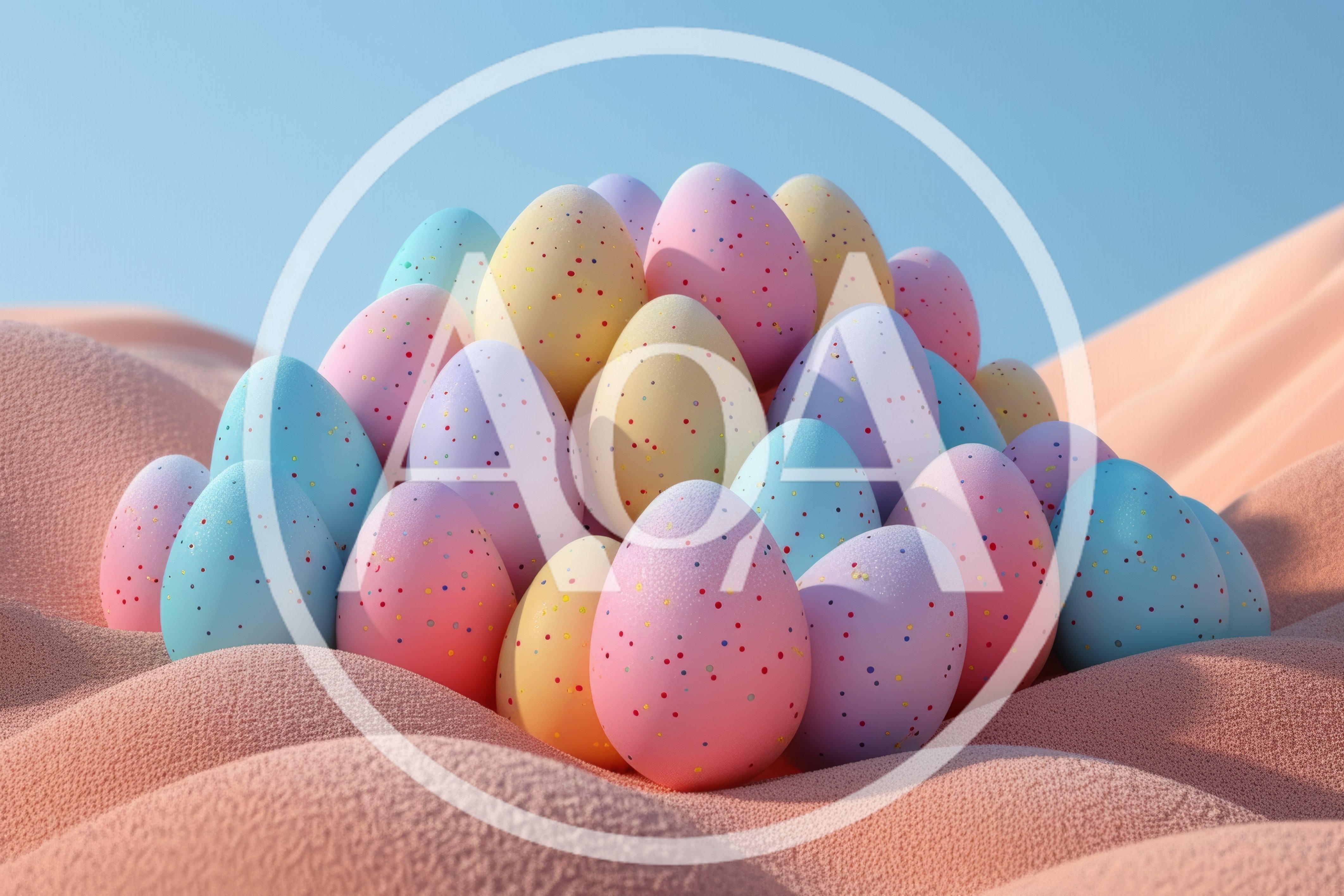 Pastel Speckled Easter Eggs on Textured Sand