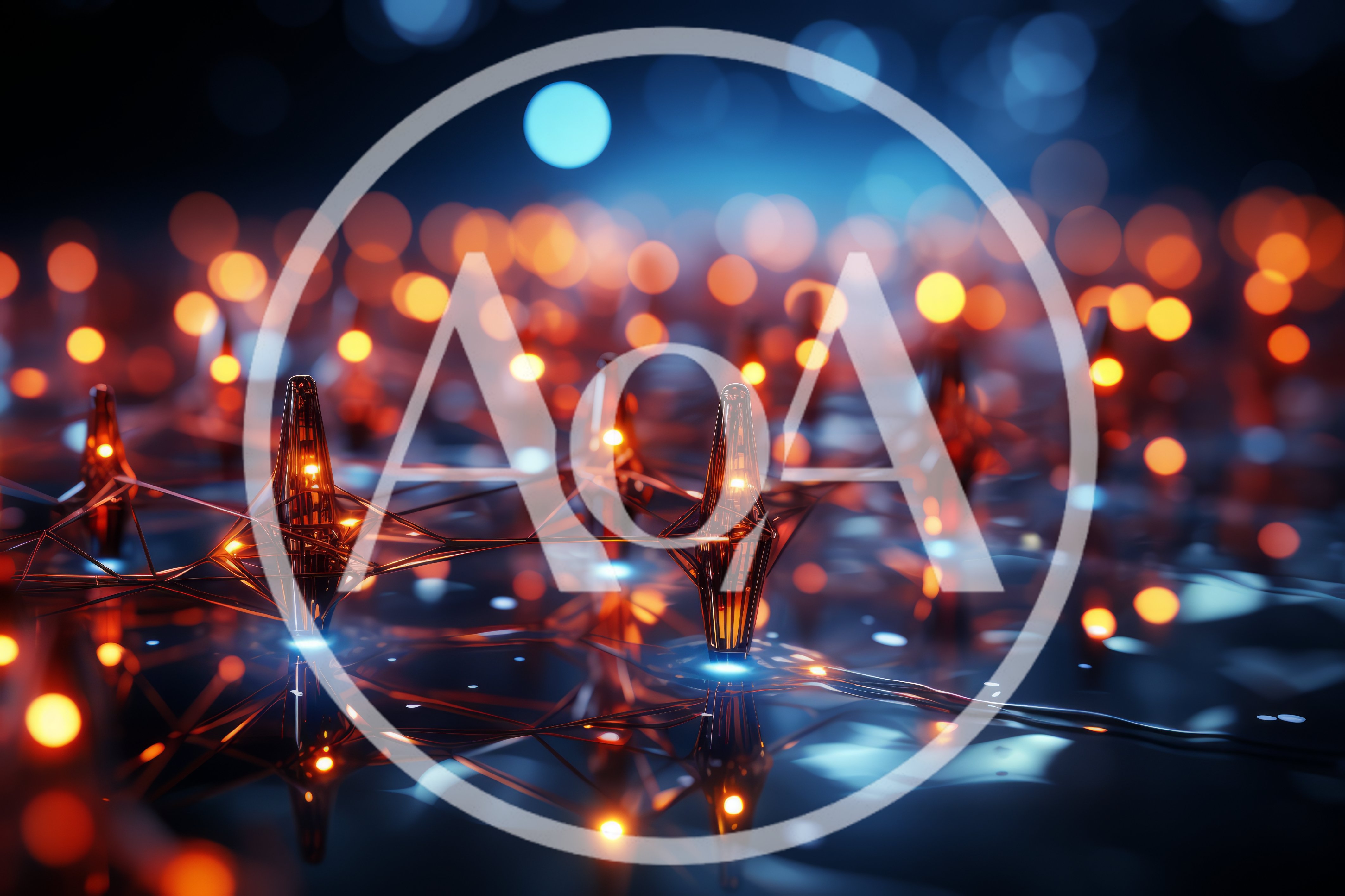 Abstract Digital Network Nodes With Glowing Orange Lights