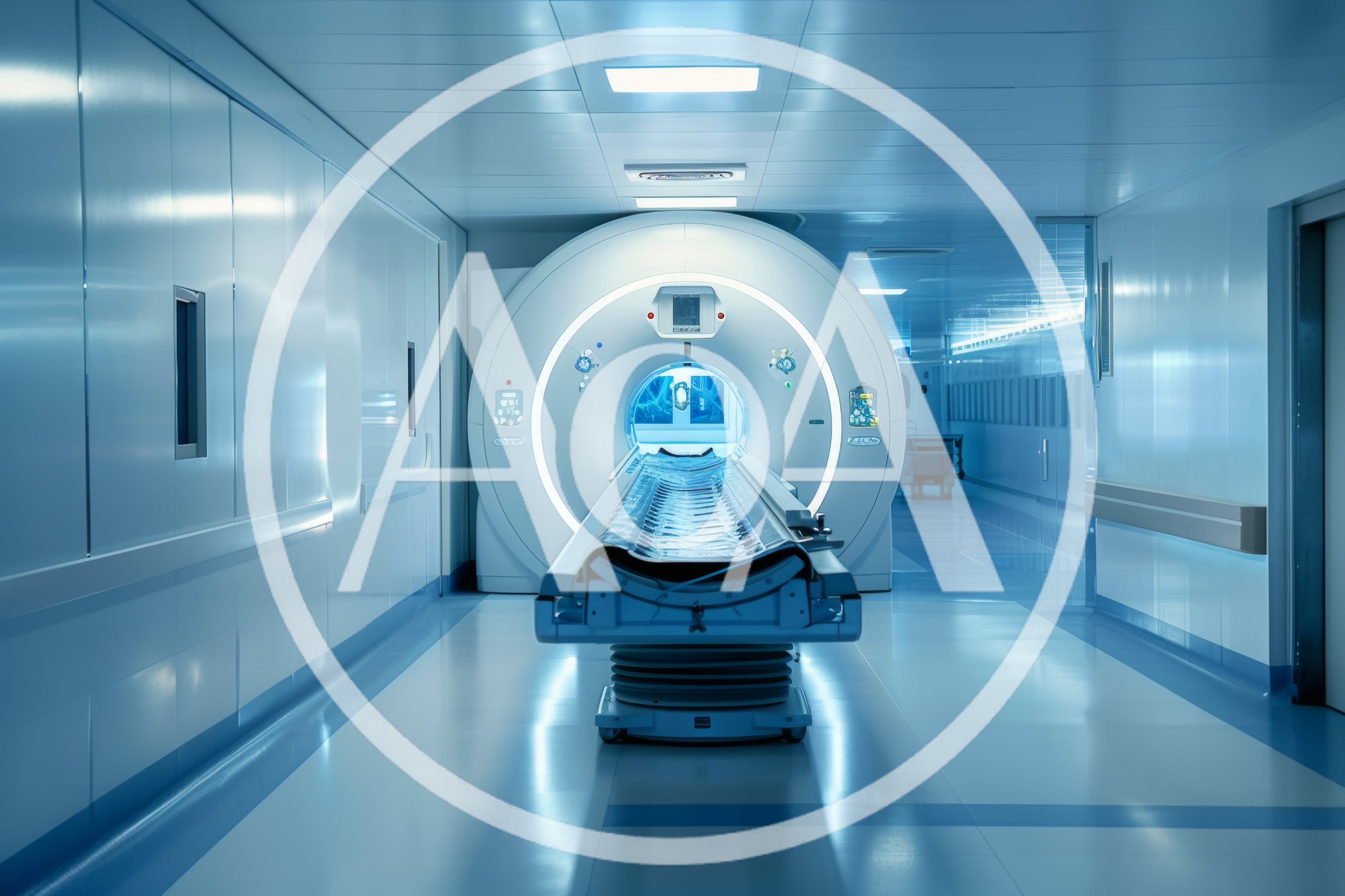 Modern Medical MRI Scanner In Hospital Corridor
