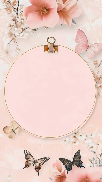 Pink Floral Frame With Butterflies And Binder Clip