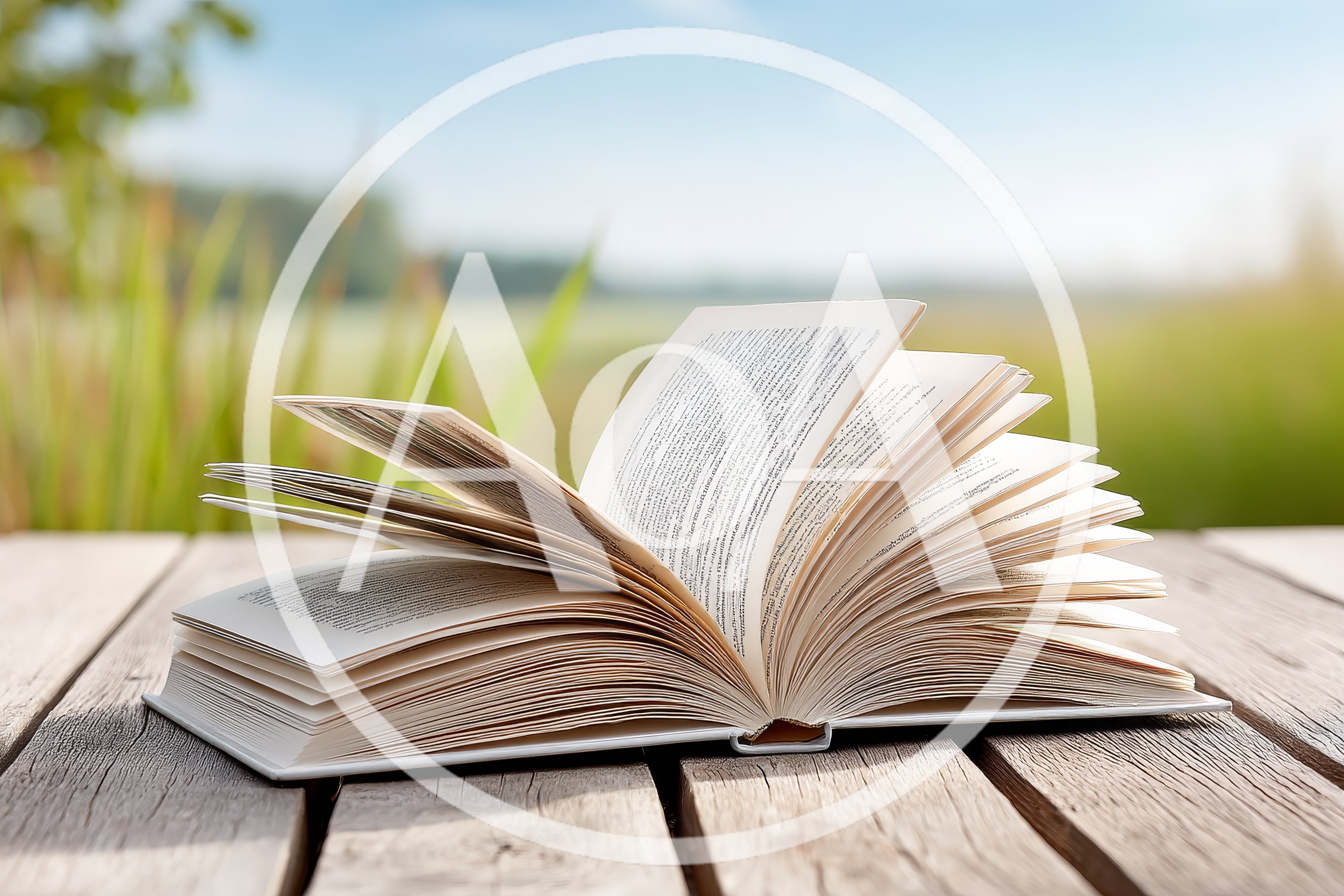 Open Book Resting On A Wooden Deck Outdoors