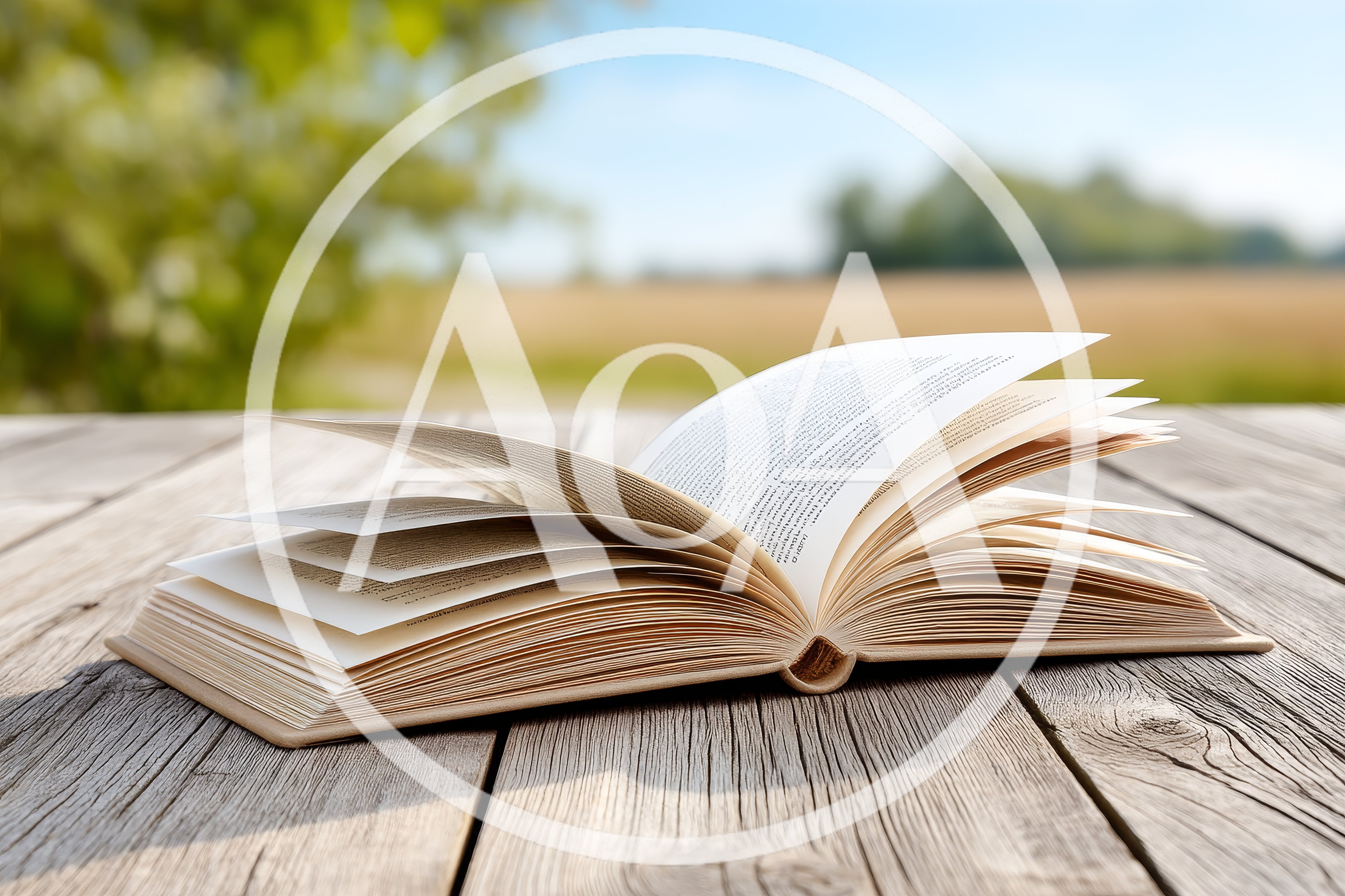 Open Book Resting On A Weathered Wooden Table