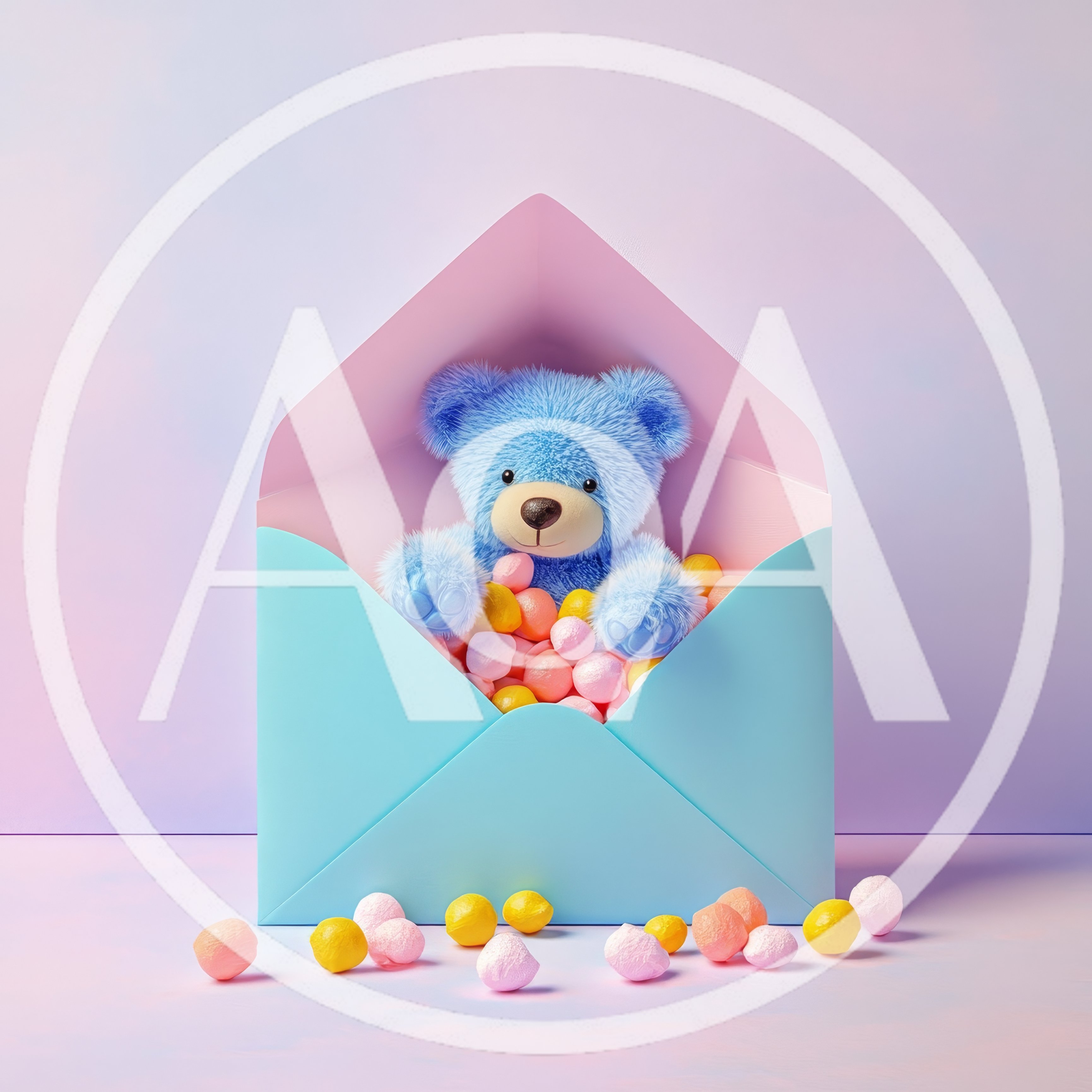 Blue Teddy Bear Inside A Pastel Envelope
