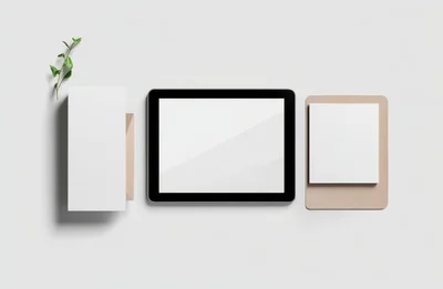 Minimalist Stationery Mockup With Tablet And Plant