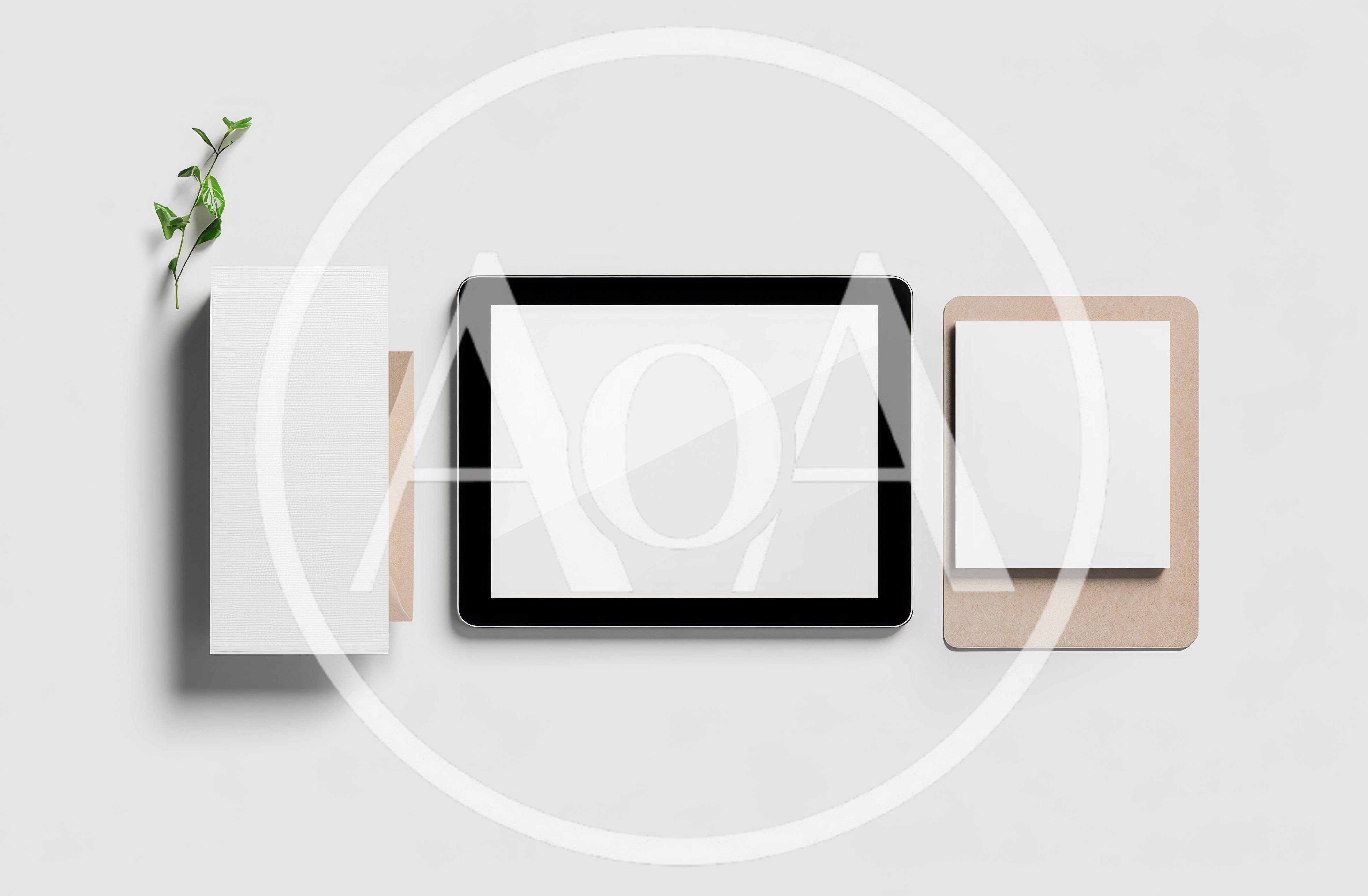 Minimalist Stationery Mockup With Tablet And Plant