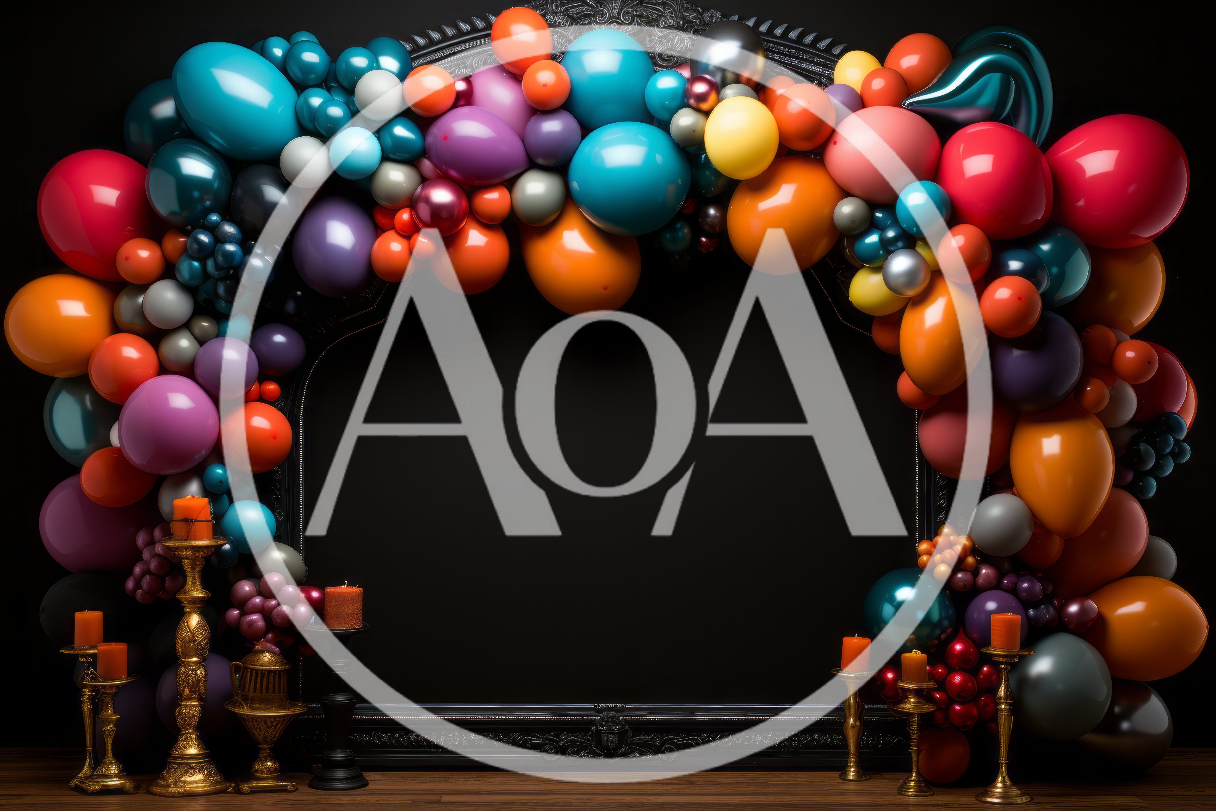 Festive Balloon Arch With Ornate Candle Holders
