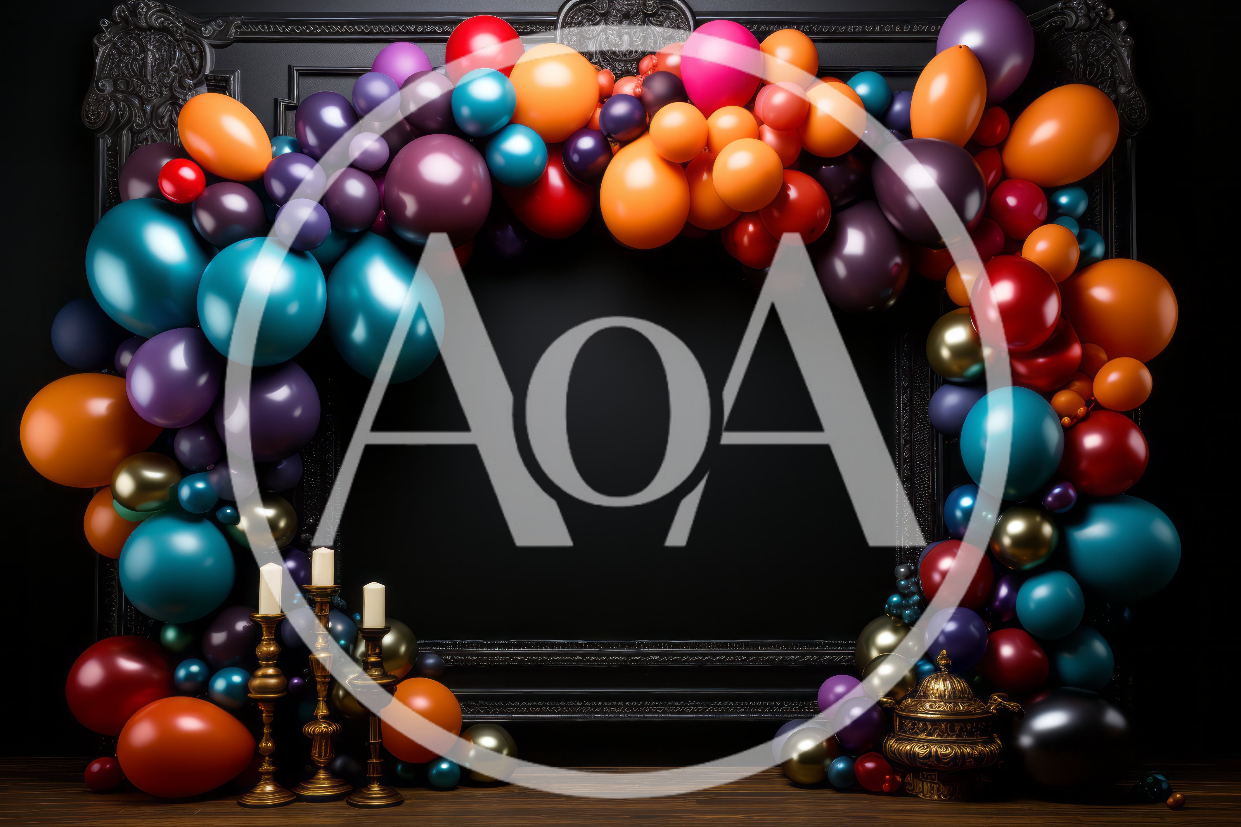 Festive Balloon Arch Frame With Ornate Candle Holders