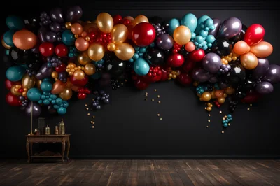 Festive Balloon Garland Decoration Against Dark Wall