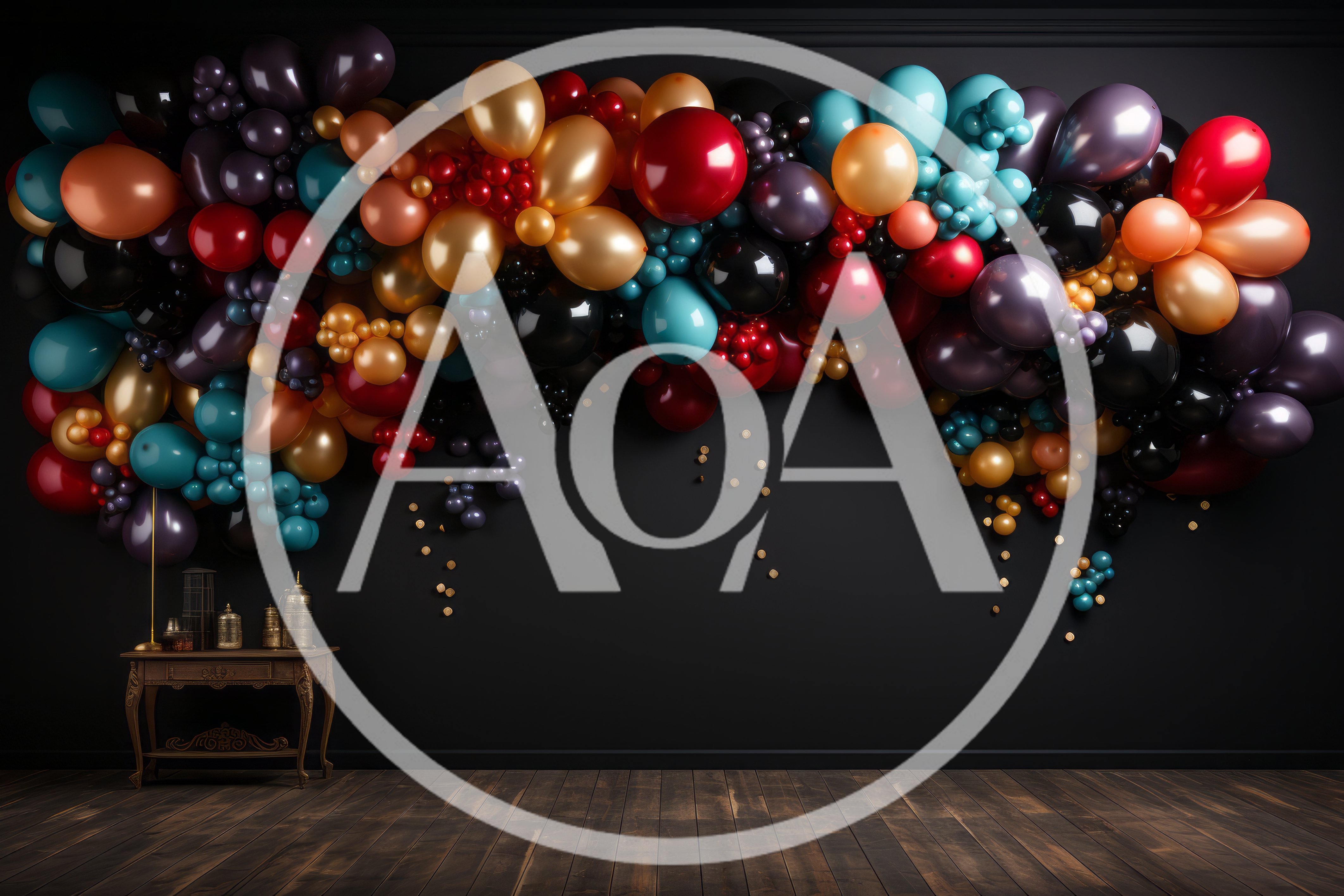 Festive Balloon Garland Decoration Against Dark Wall
