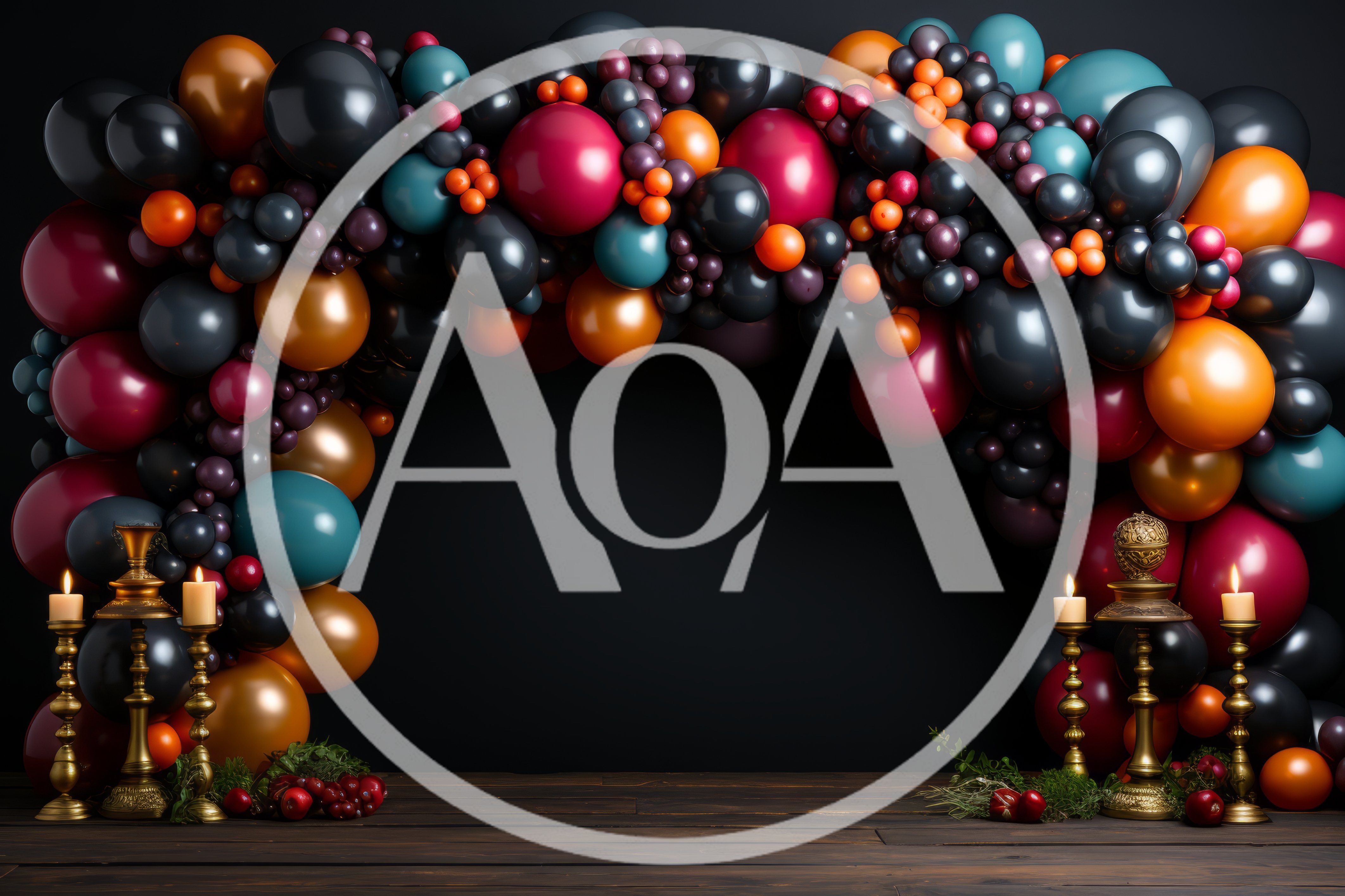 Festive Balloon Arch With Candles And Holiday Decor