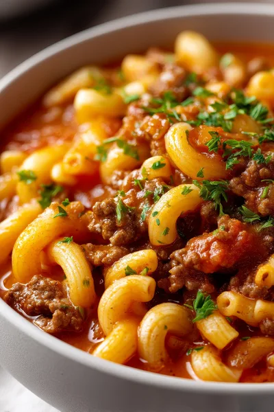 Bowl Of Hearty Beef And Macaroni Pasta