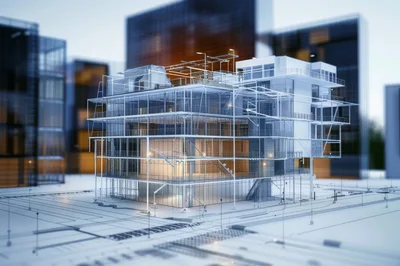 Architectural Blueprint Model Of A Modern Glass Building