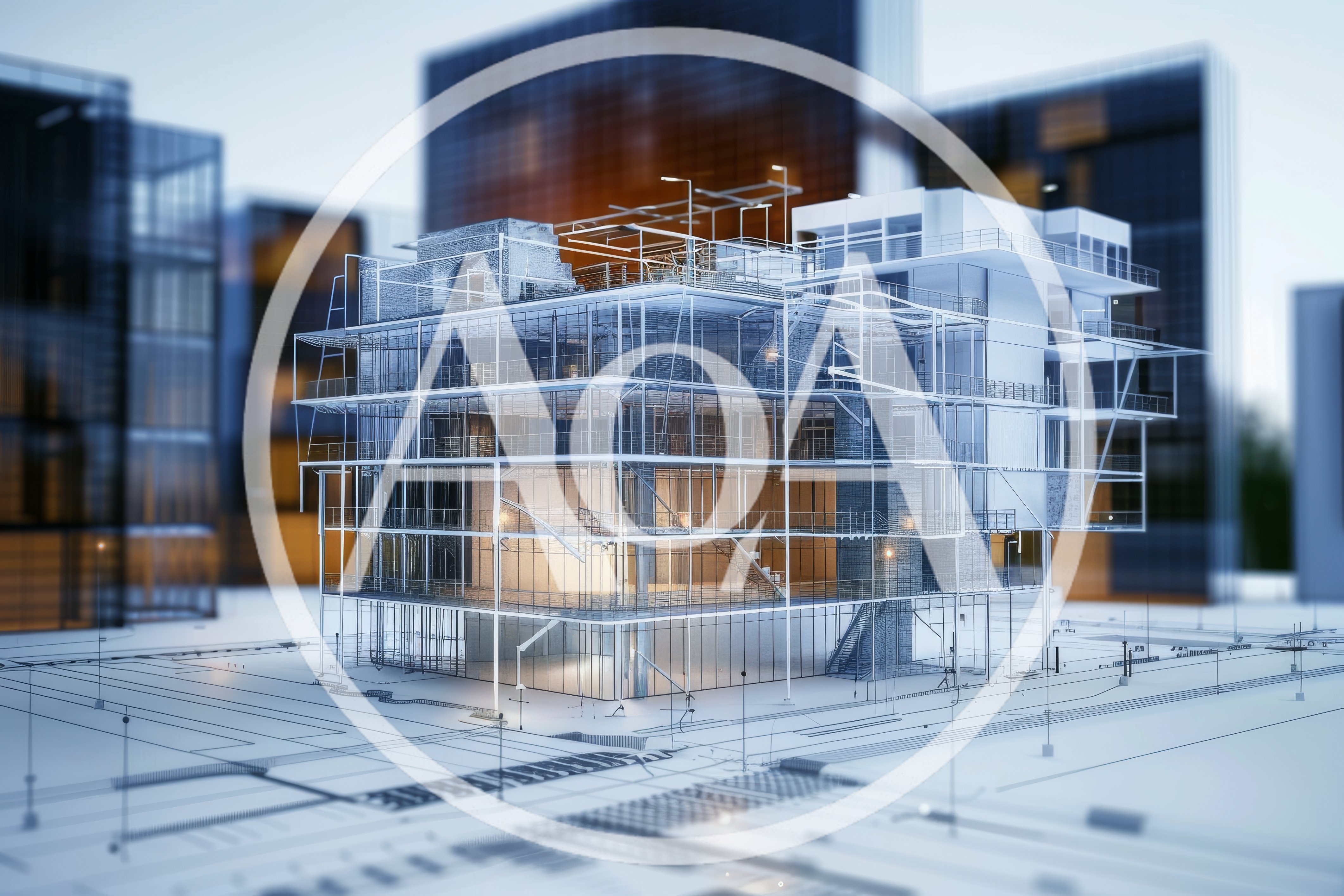 Architectural Blueprint Model Of A Modern Glass Building
