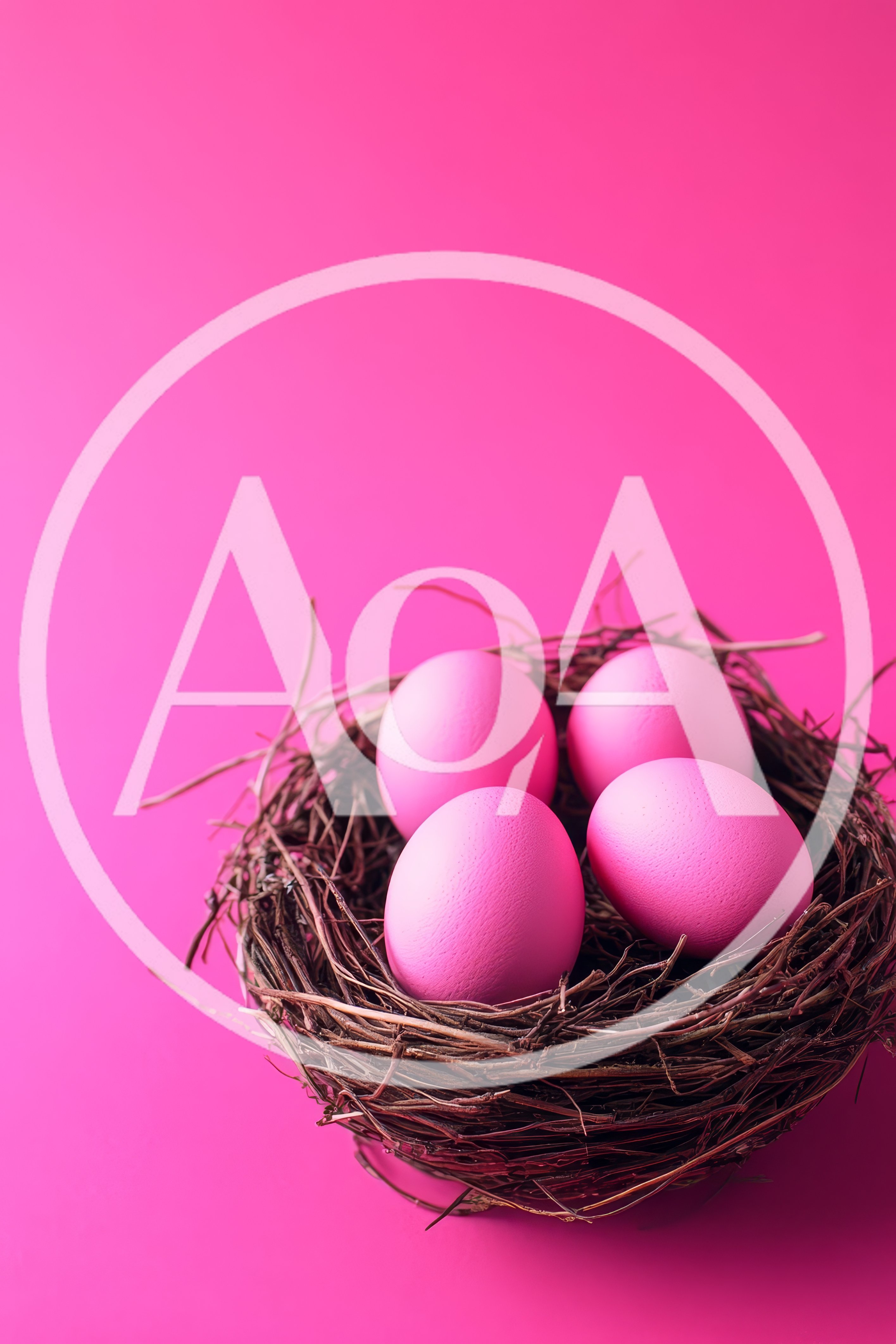 Four Pink Easter Eggs In A Twig Nest