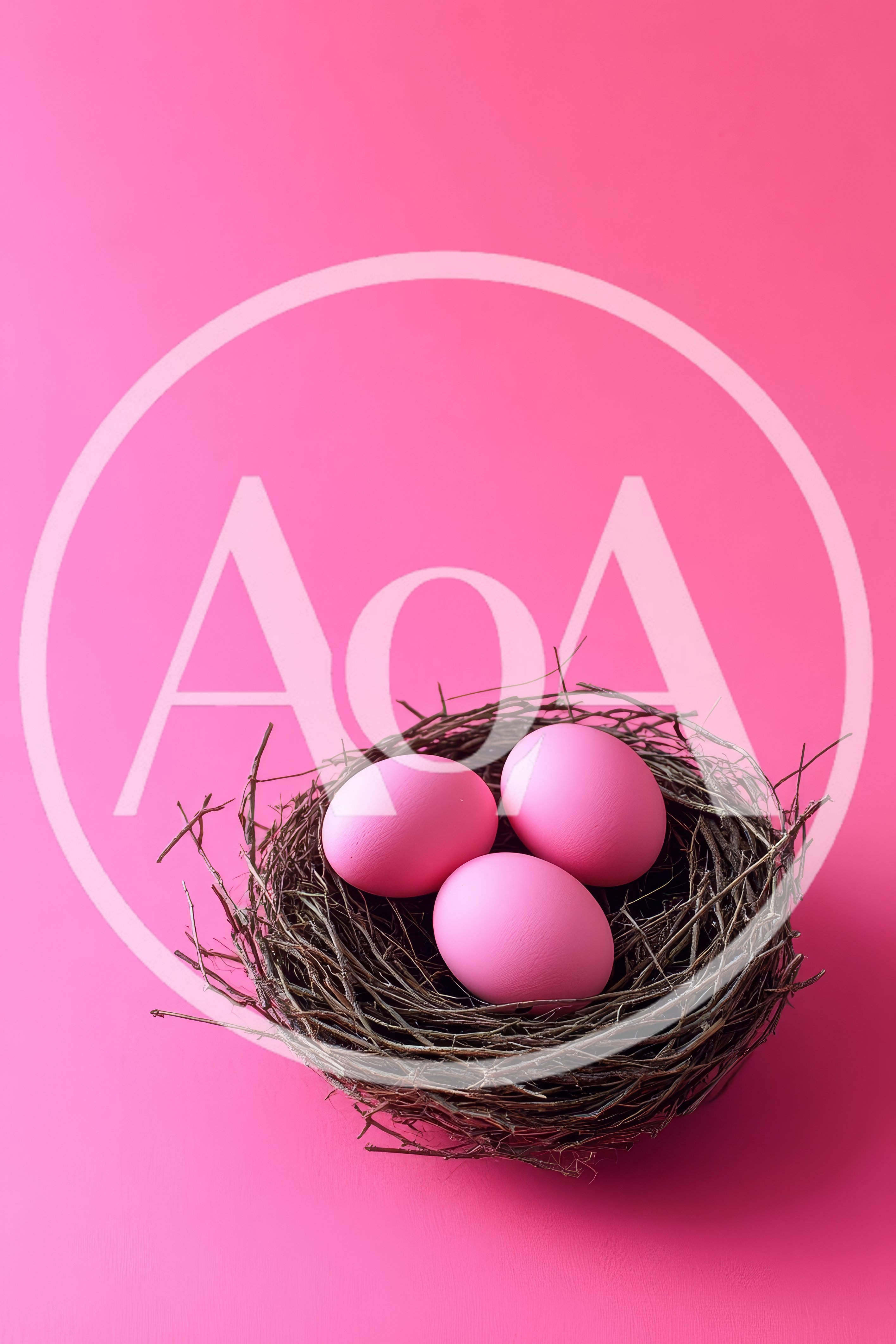 Three Pink Easter Eggs In A Twig Nest